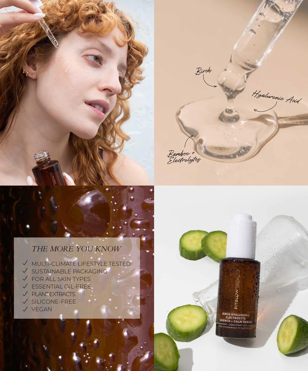 FITGLOW Beauty - Birch Hyaluronic Electrolyte Quench + Calm Serum | Vegan, Cruelty-Free, Woman-Owned Clean Skincare (1 fl oz | 30 ml) - Hydrating Face Serum for Dry, Sensitive Skin | Day & Night Moisturizer