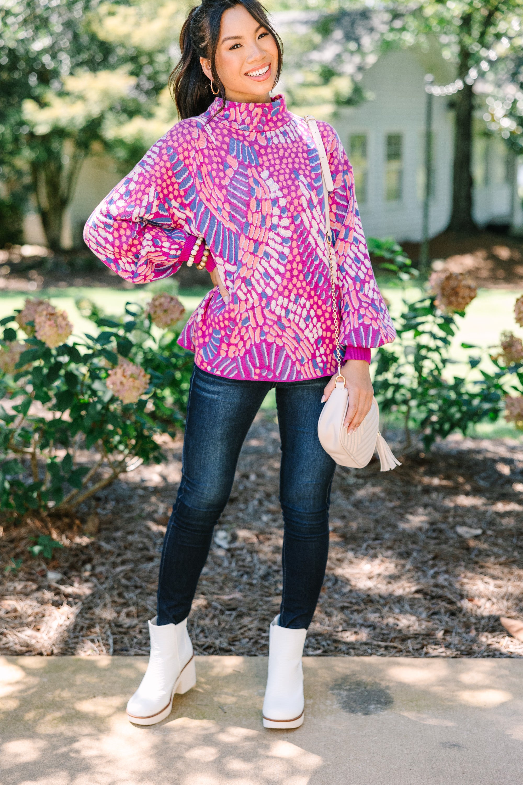 Fate: Know It All Orchid Purple Abstract Sweater | Women's Fashion Knitwear | Perfect for Fall Outfits & Casual Wear