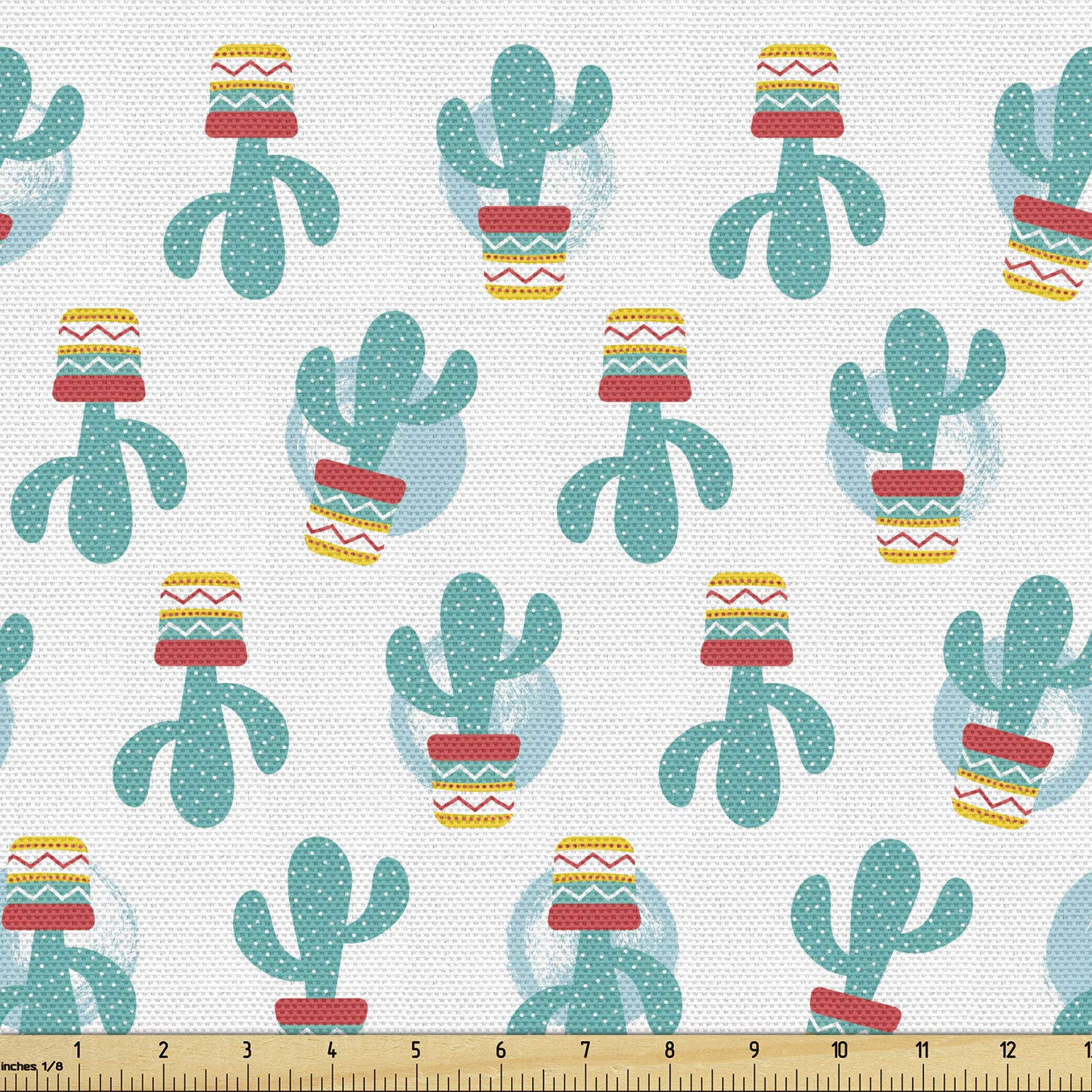 Ambesonne Cinco de Mayo Fabric by The Yard - Cactus Plants in Pots Mexican Foliage Decorative Cotton Fabric for Upholstery, Curtains, Pillows & Home Decor (10 Yards, Dark Seafoam Multicolor) | Perfect for DIY Crafts, Table Runners & Party Decorations