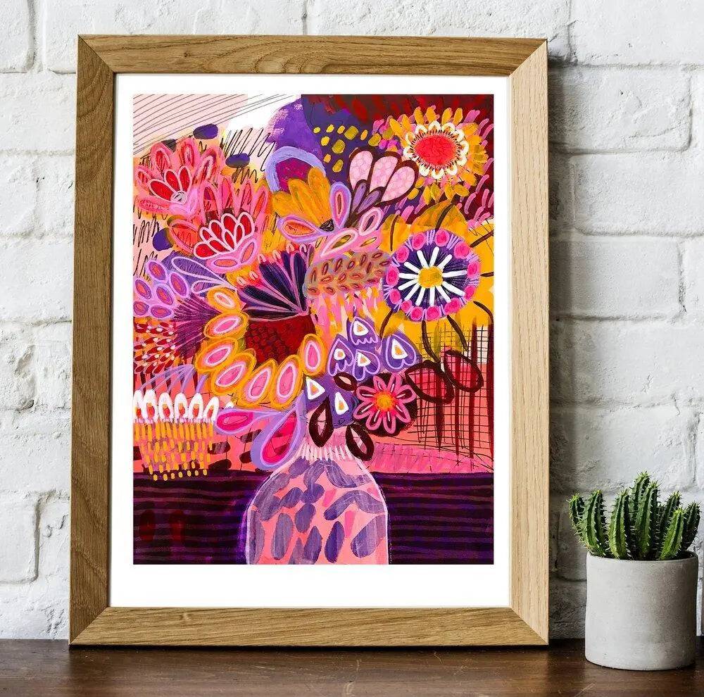 Abstract Flowers in Pink Vase Wall Art Print - Modern Home Decor for Living Room, Bedroom & Office