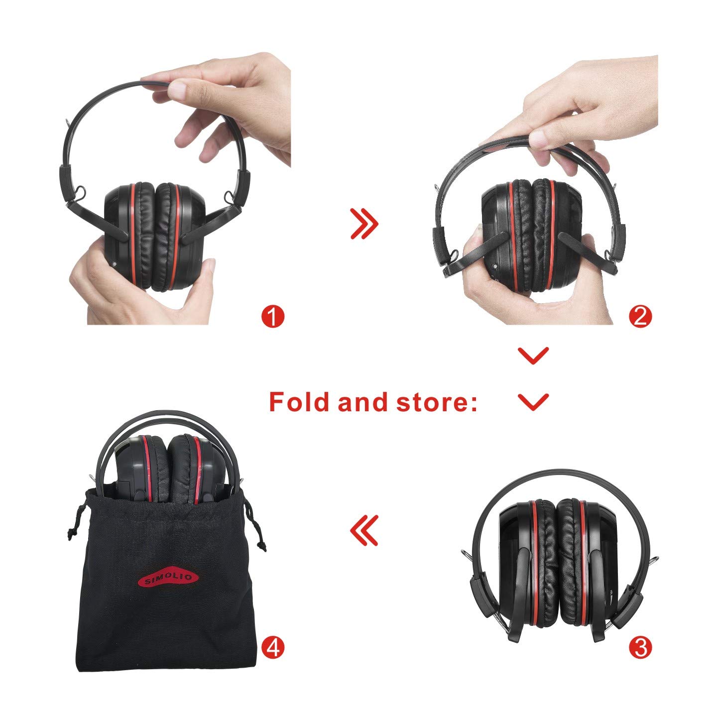 SIMOLIO Universal IR Wireless Headphones for Car DVD/TV - 2 Channel Infrared Headphones for Kids with 3.5mm Aux Cord & Storage Bag - Rear Seat Entertainment Headset for Travel, Road Trips and Long Car Rides