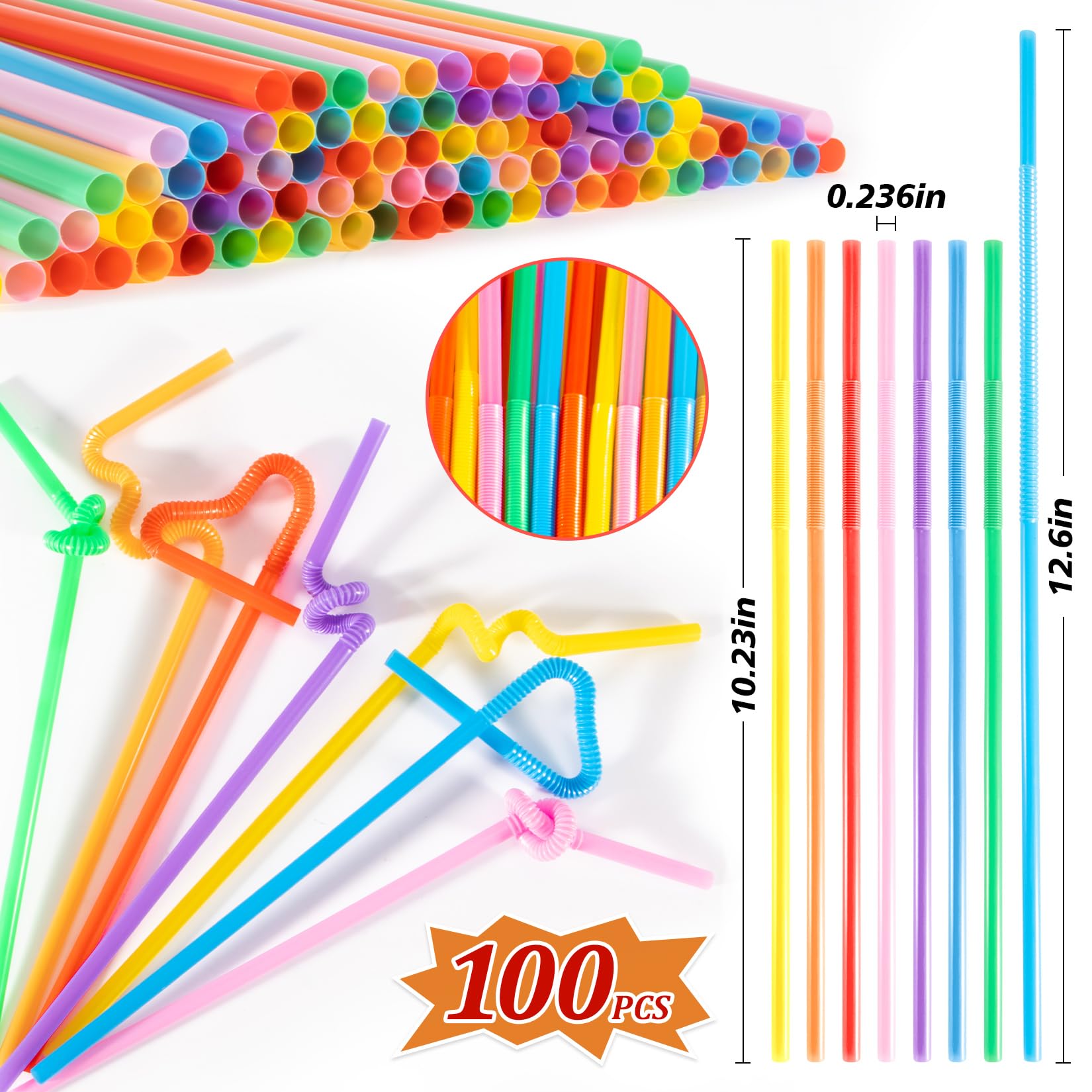 MAQIHAN 100PCS Disposable Plastic Drinking Straws - Flexible Bendable Colorful Straws for Juice, Smoothies, Cocktails & Party Drinks | Perfect for Home, Restaurants, Cafes & Outdoor Events