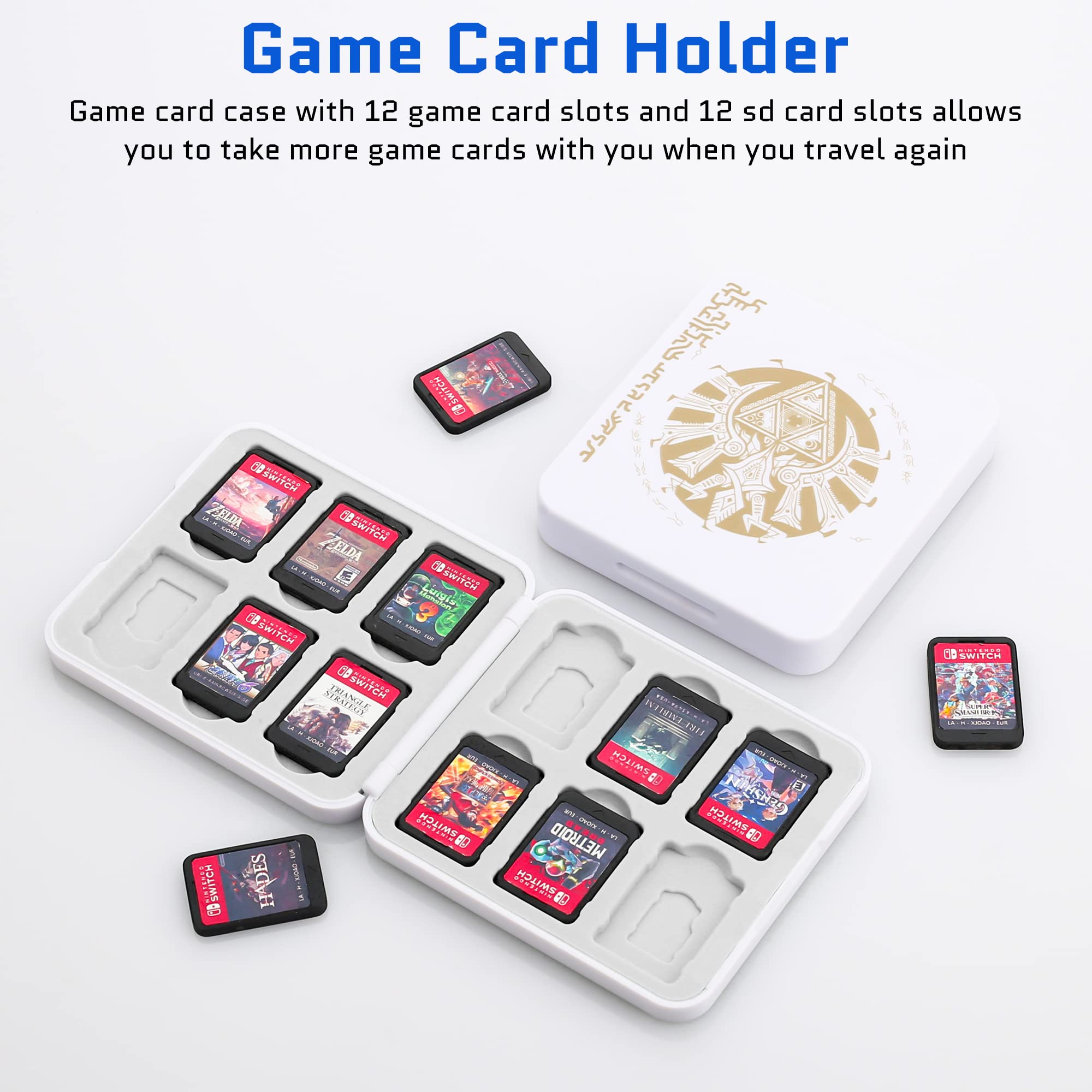 Zelda Switch Travel Bag with 12 Card Slots & Thumb Caps - Portable Crossbody Case for Gaming On-The-Go