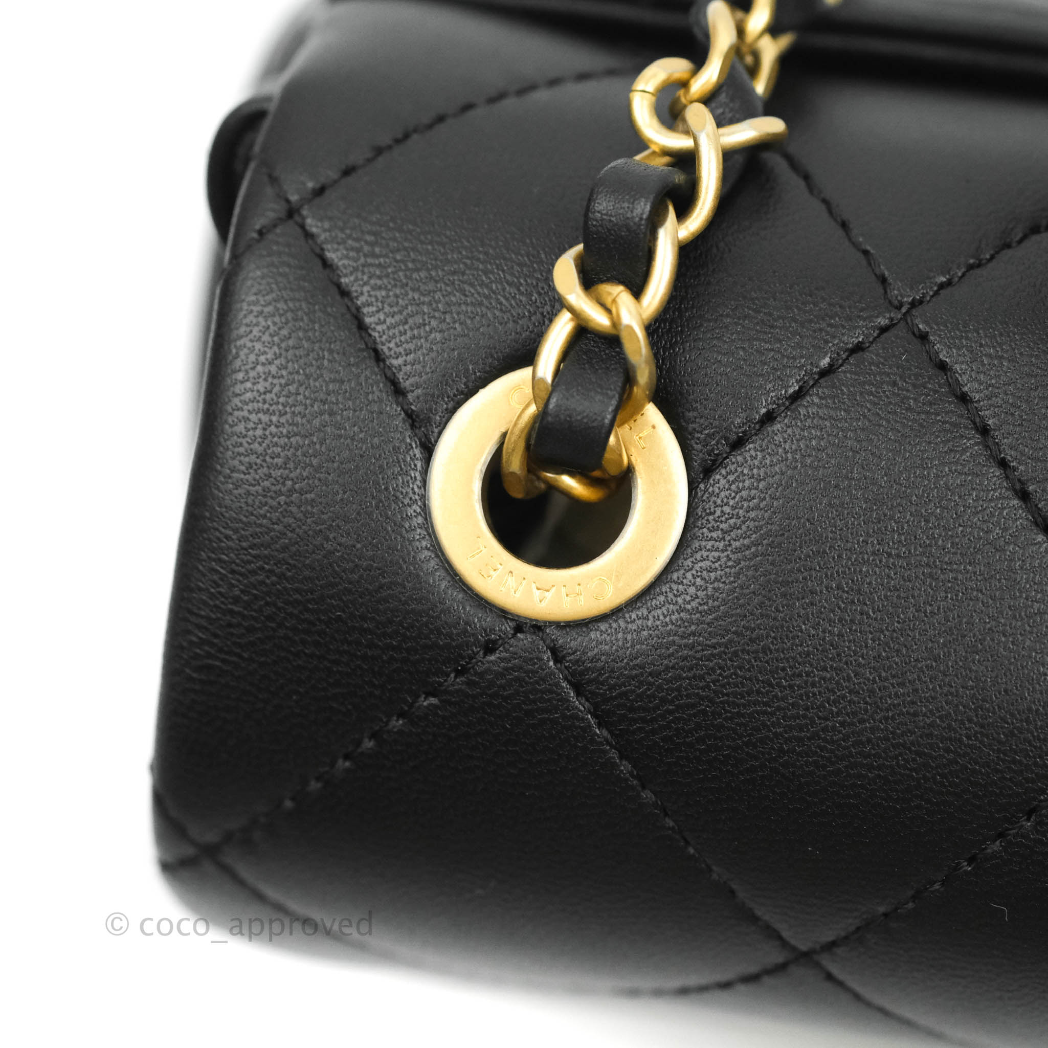 Chanel Circular Handle Flap Bag Black Lambskin with Aged Gold Hardware - Luxury Crossbody Purse for Women, Perfect for Evening Events & Date Nights