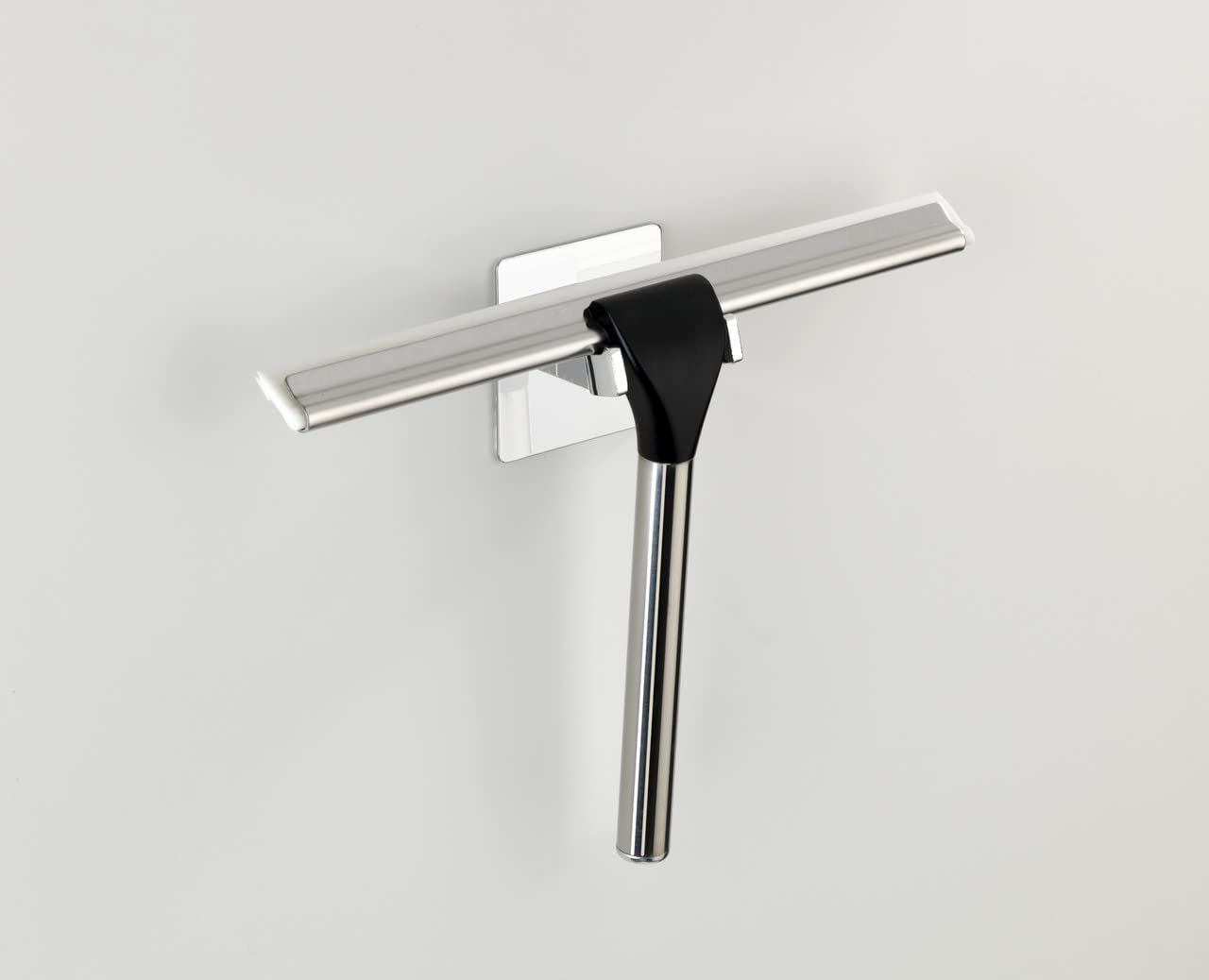 Wenko Turbo-Loc® Quadro Stainless Steel Shower Squeegee - No Drill Bathroom Window Cleaner, Rustproof Chrome Finish (23 x 17.5 x 5 cm) - Perfect for Glass Doors, Tiles & Mirrors