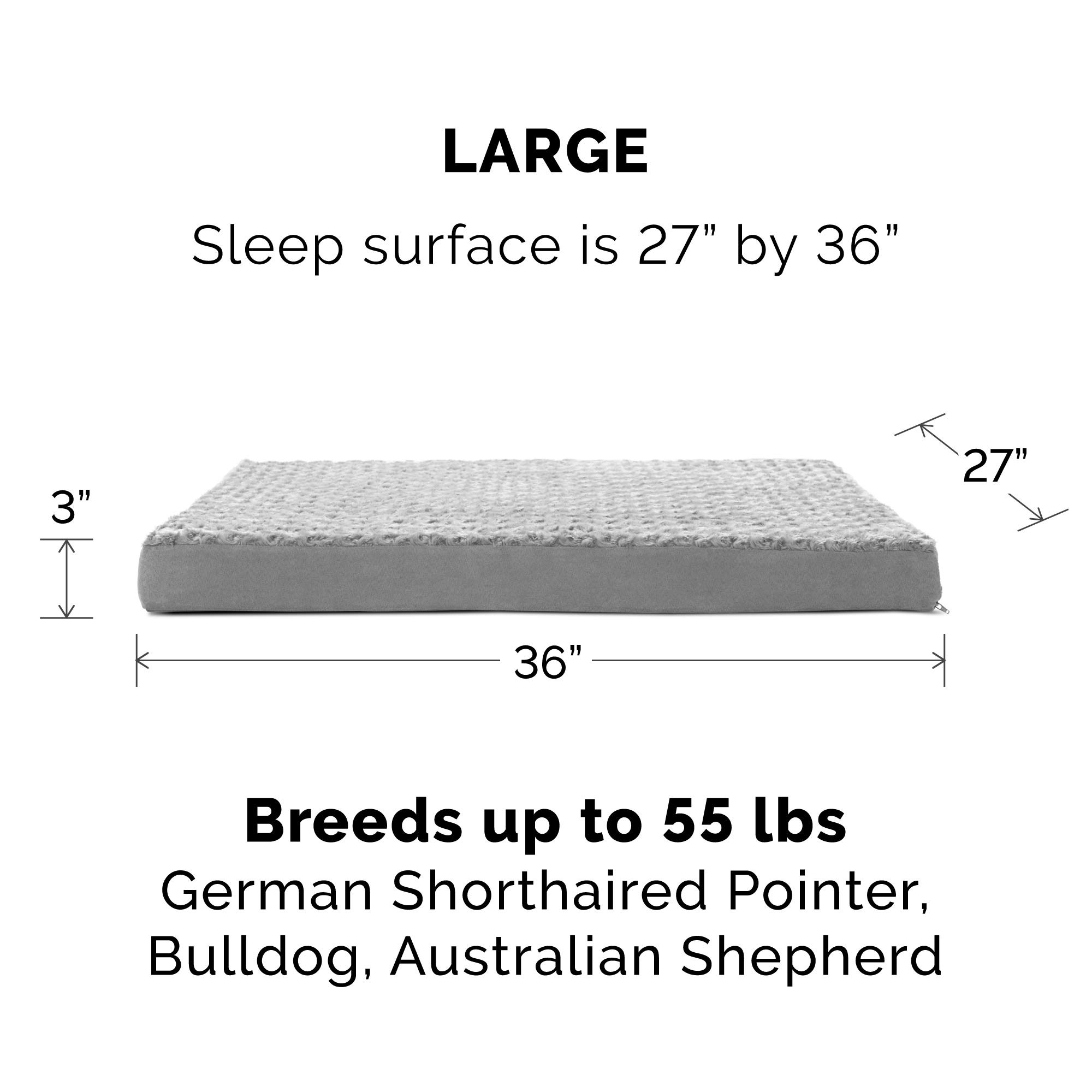 Furhaven Orthopedic Memory Foam Dog Bed for Large & Medium Dogs - Ultra Plush Faux Fur & Suede Mattress with Removable Washable Cover - Supports Up to 55 lbs - Gray, Large - Perfect for Living Room, Bedroom & Pet-Friendly Spaces