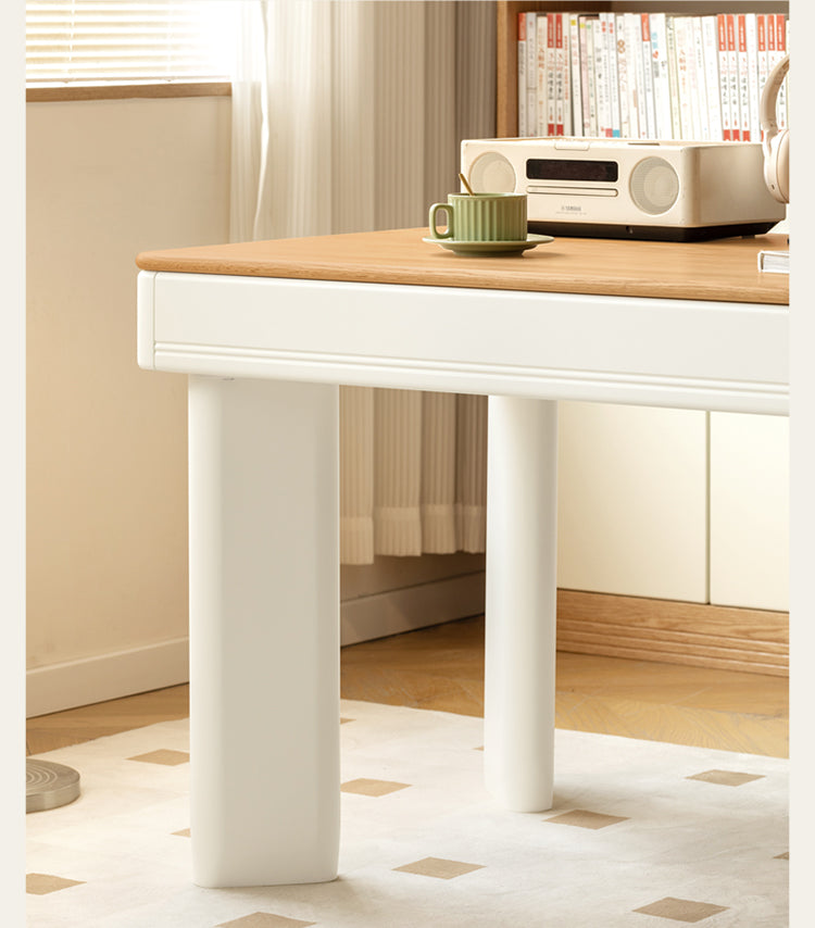 Modern Cream Oak & Poplar Solid Wood Computer Desk with Drawer - Home Office Workstation for Study, Gaming & Remote Work