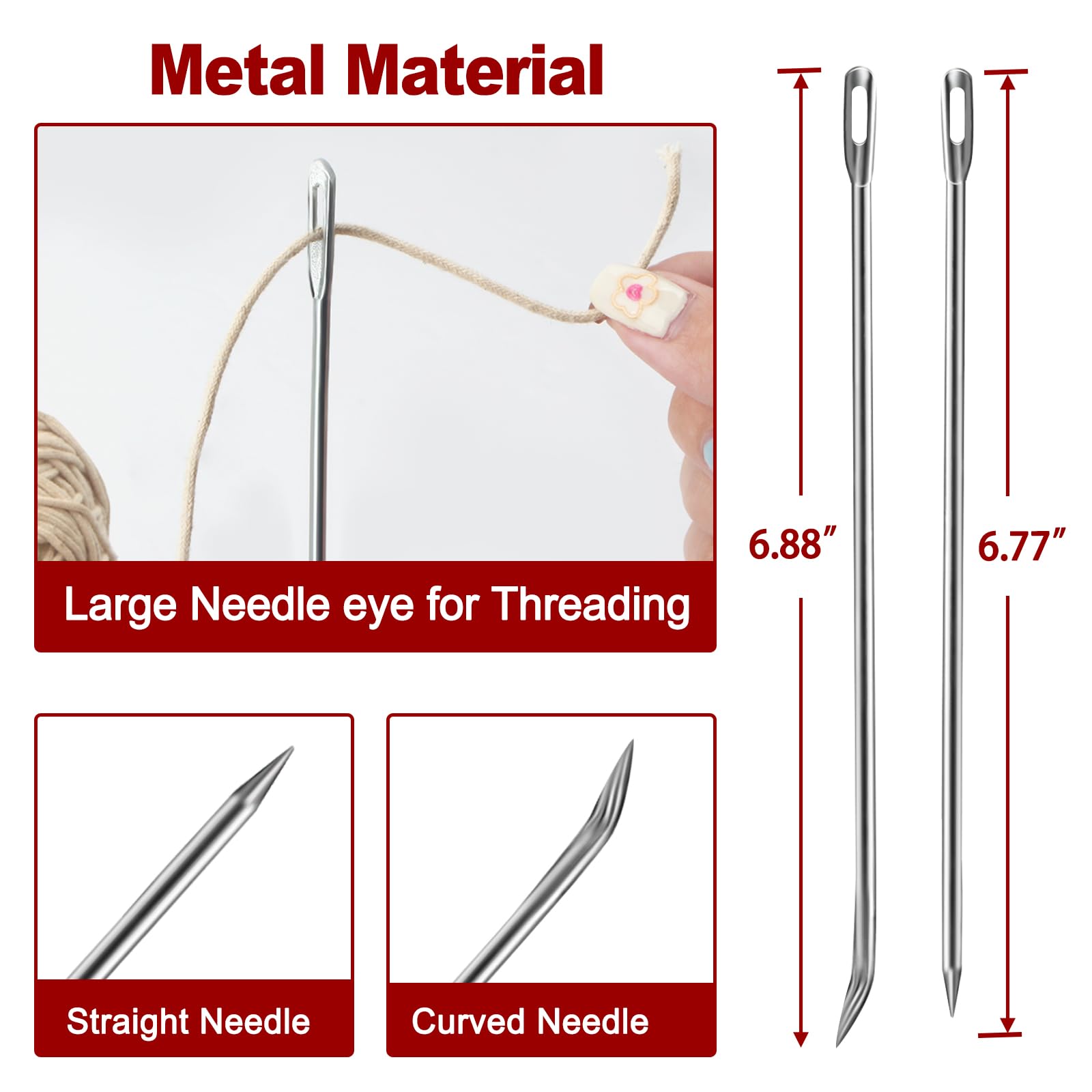 Premium Meat Trussing Needles Set - 3 Curved & 3 Straight Stainless Steel Needles for Roasting Turkey, Chicken, Pork, Lamb & Whole Hog | Perfect for Thanksgiving, BBQ, Rotisserie & Holiday Cooking | 6-Piece Kitchen Essential