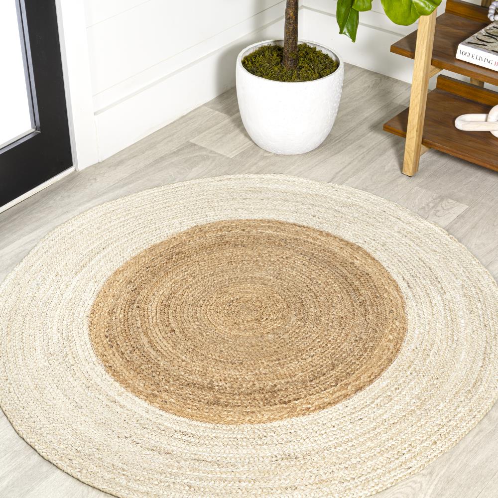 Stylish Oceana Two-Tone Boho Jute Circle Area Rug - Natural Fiber Floor Decor for Living Room, Bedroom & Boho Home Decor