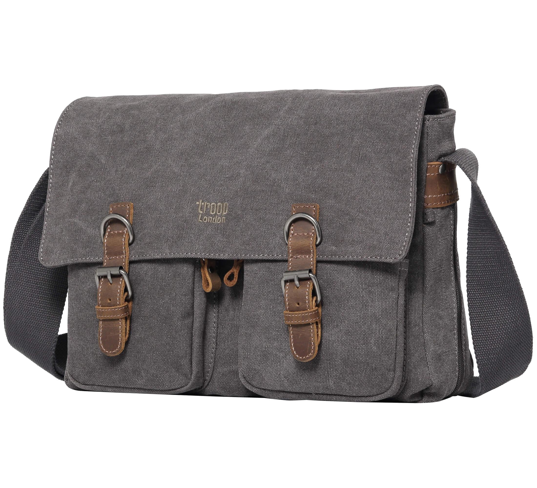 TRP0210 Troop London Classic Canvas Messenger Bag for Men & Women - Durable Waterproof Crossbody Bag for Work, Travel & School - Stylish Laptop Briefcase with Adjustable Strap