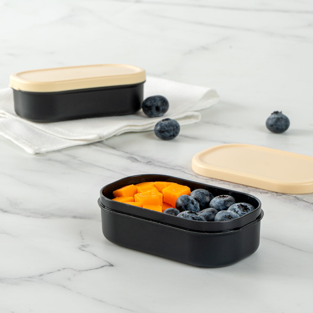 Bento Tek 3 oz Black Buddha Box Snack & Sauce Containers with Beige Lid - 4 Pack (3.75