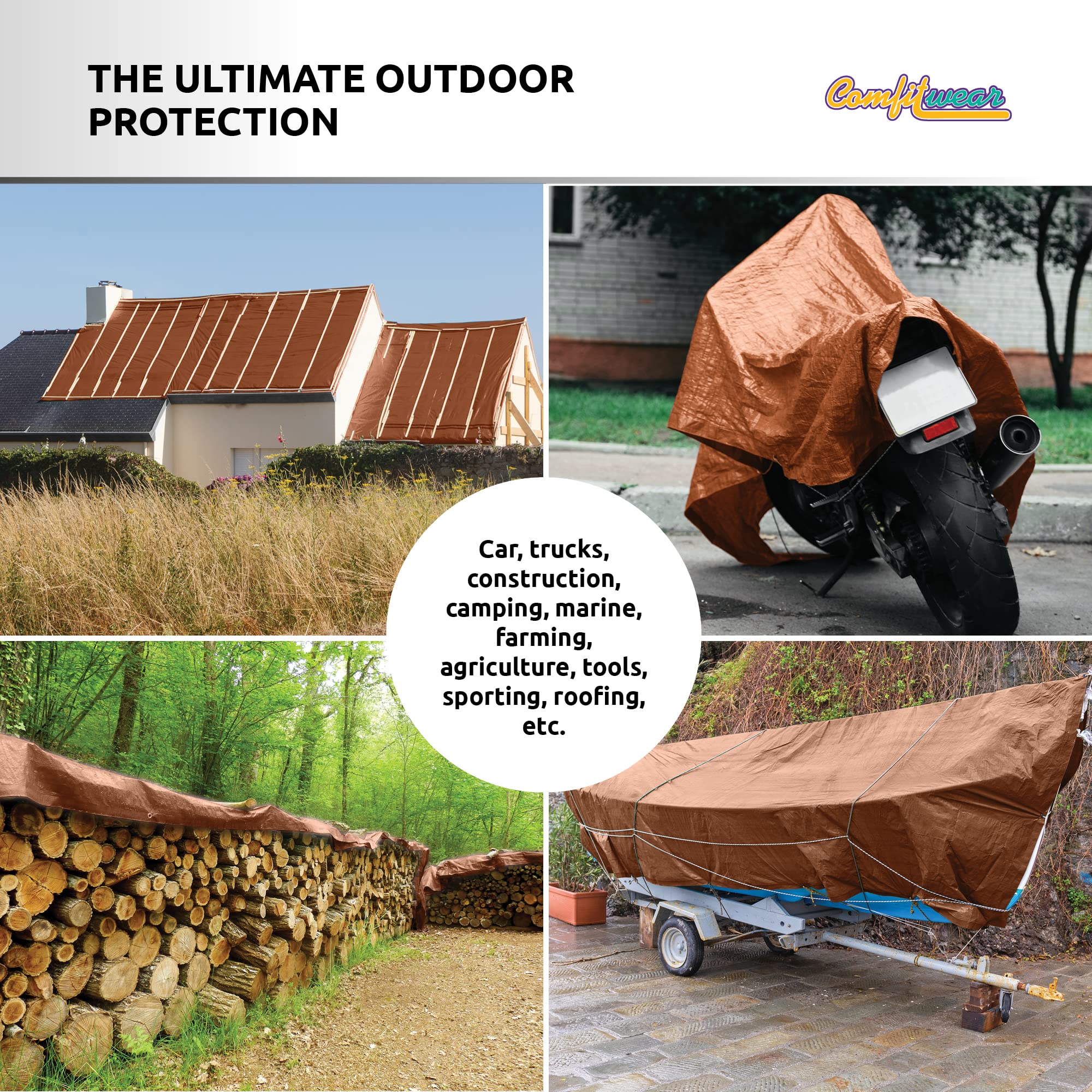 Heavy-Duty Waterproof 30' x 50' Brown Poly Tarpaulin with Reinforced Grommets - UV Resistant Multi-Purpose Tarp for Pool Cover, Boat, Camping, Canopy & Outdoor Protection - All-Weather Shelter Solution