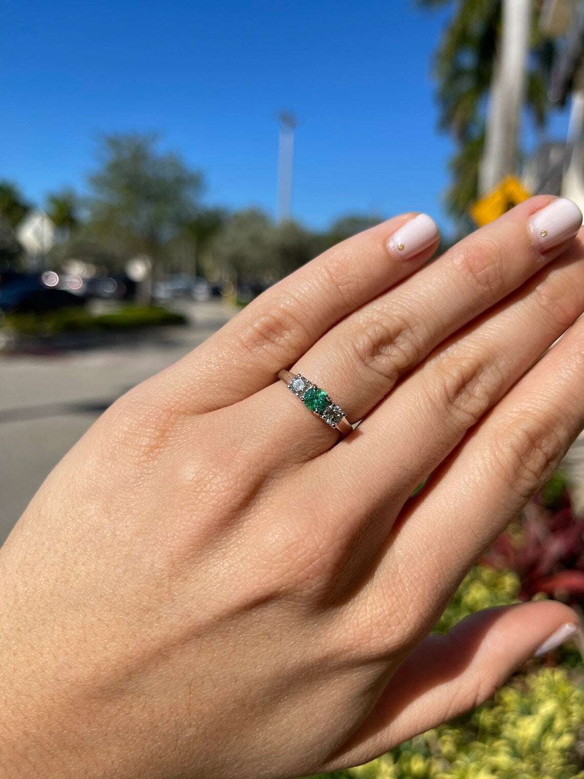 1.03 TCW Emerald & Diamond 3 Stone Engagement Ring in 14K White Gold - Perfect for Proposals, Anniversaries & Bridal Jewelry