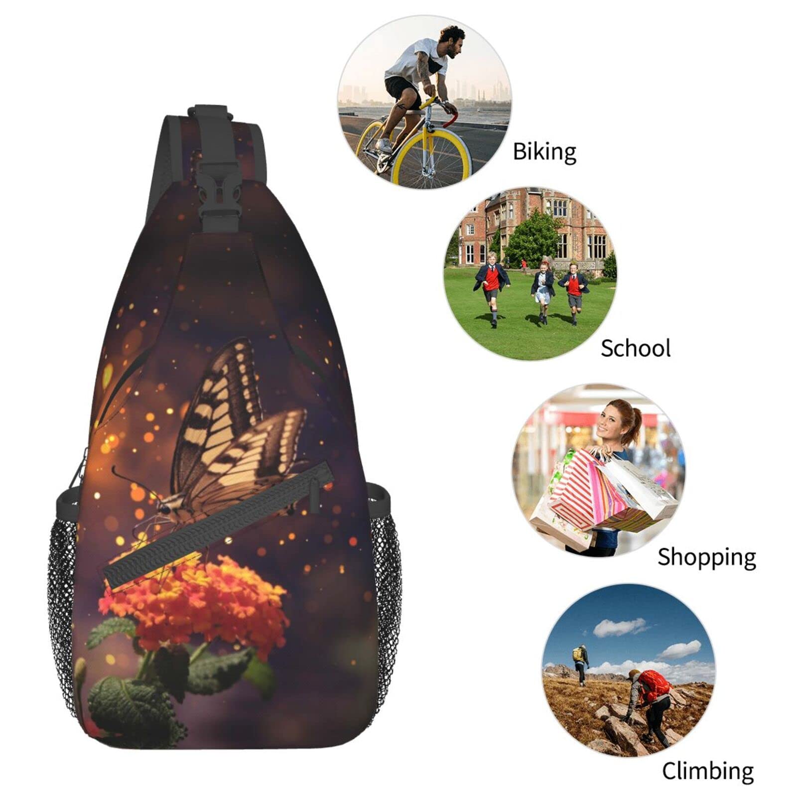 Crossbody Sling Backpack for Men & Women - Lightweight Chest Shoulder Bag for Travel, Hiking & Daily Use - Butterfly Floral Design - Perfect for Commuting, Outdoor Adventures & Casual Outings
