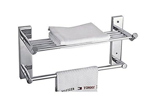 Premium BRANCO Stainless Steel Towel Shelf with Towel Rod - Wall Mounted Bathroom Towel Holder & Storage Rack (Silver, BRC-115S) | Durable & Rustproof for Bathroom, Kitchen, Spa | Made in India
