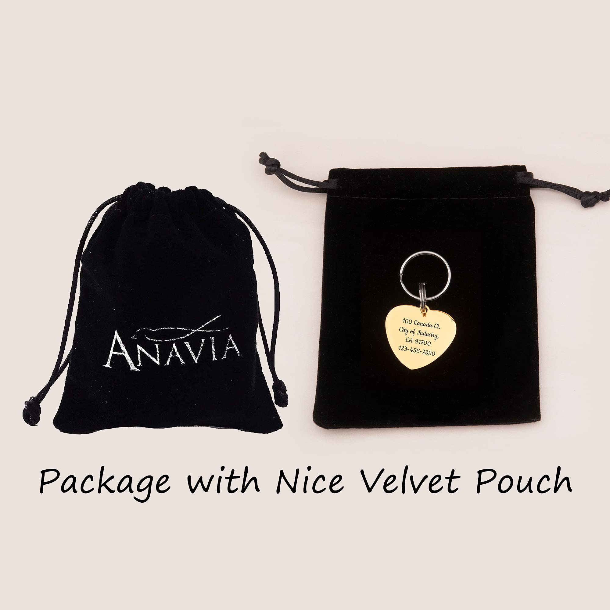 Personalized Rose Gold Heart-Shaped Pet ID Tag - Anavia Glossy Stainless Steel Dog & Cat Collar Tag (Small) - Perfect for Daily Walks, Vet Visits & Pet Safety Identification