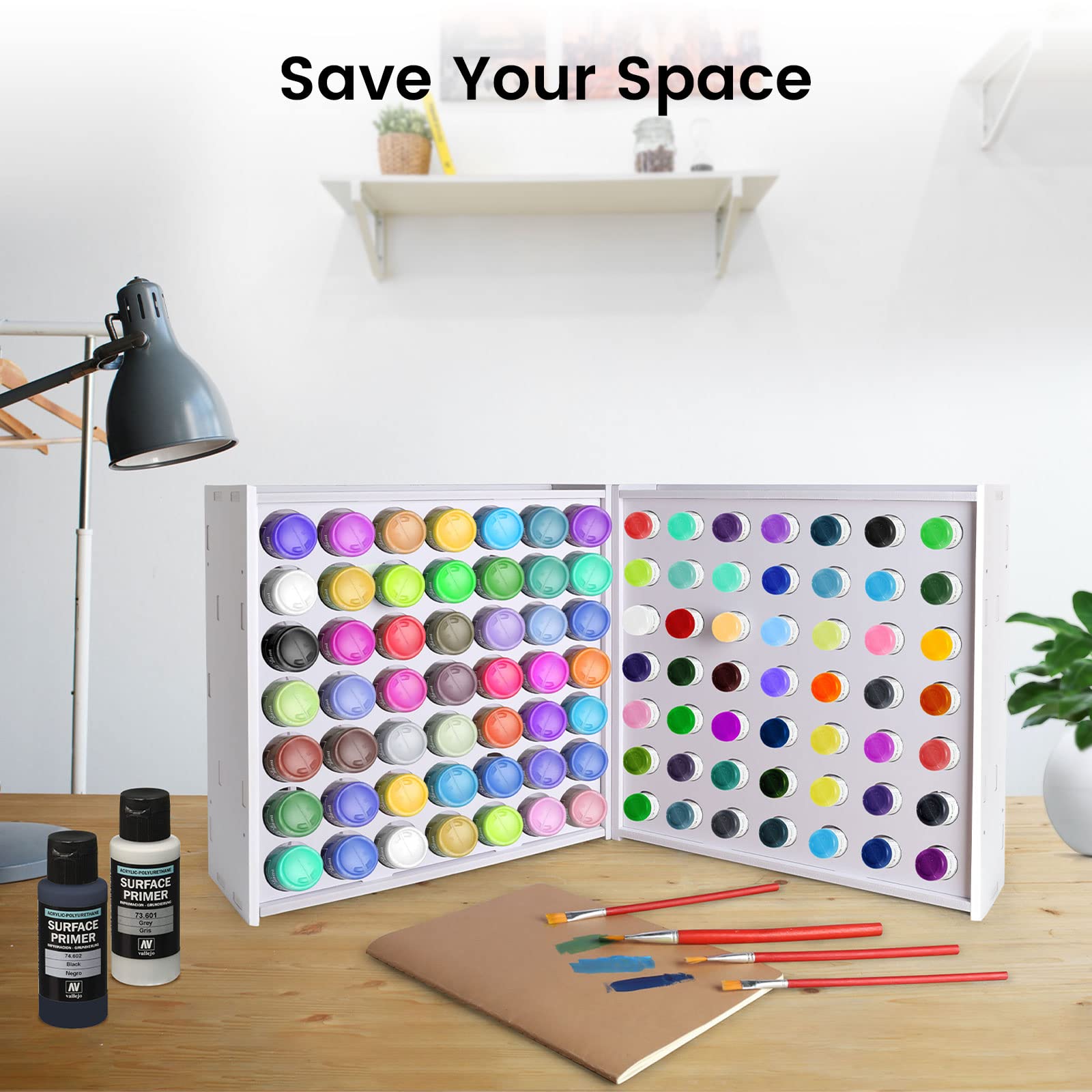 Wall-Mounted Craft Paint Storage Rack with 49 Holes - Organizer for 2oz Miniature Paint Sets like Apple Barrel & Folkart - Perfect for Artists, Hobbyists & DIY Craft Projects