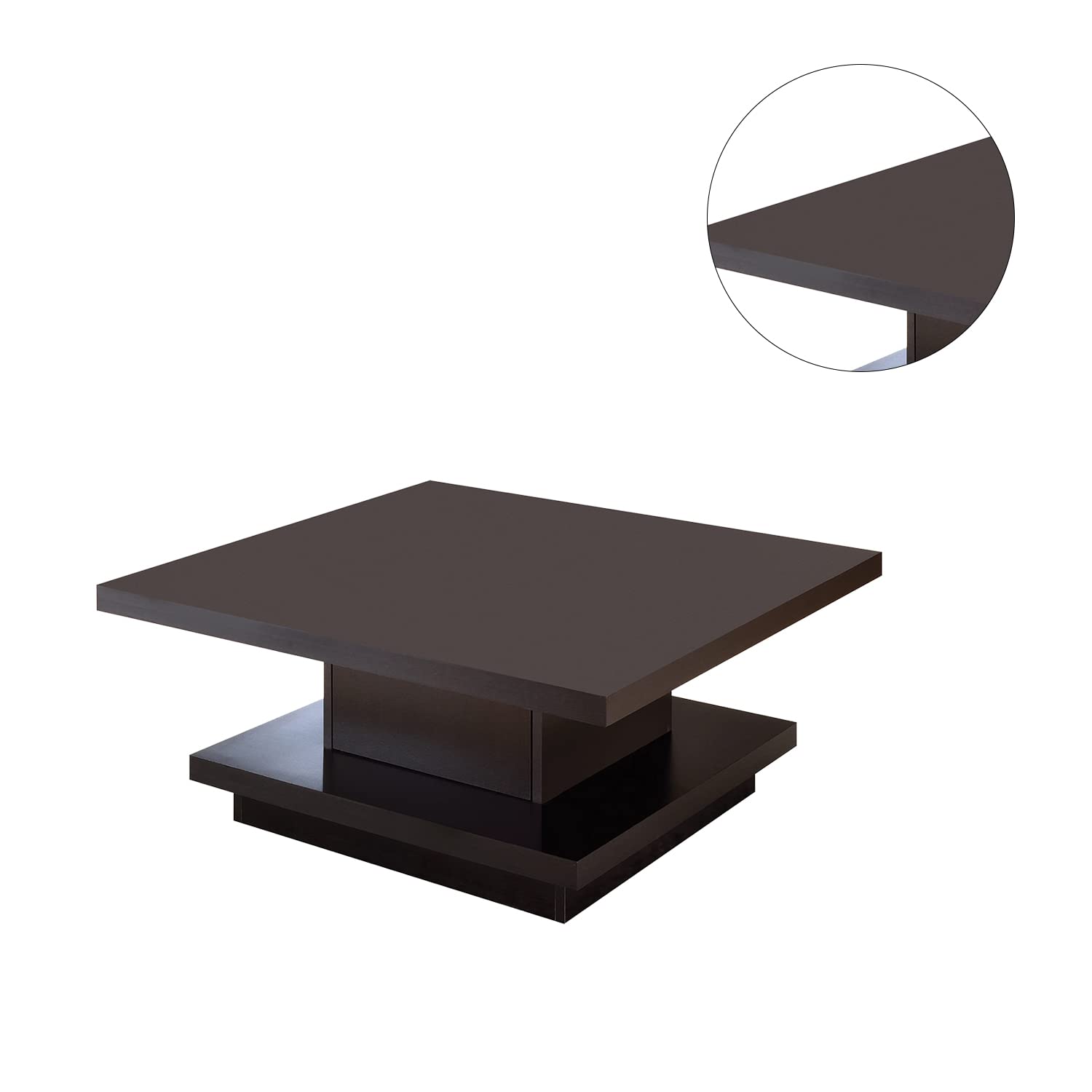 Modern Square Coffee Table with Pedestal Base in Cappuccino Finish - Perfect for Living Room, Lounge, or Office Decor