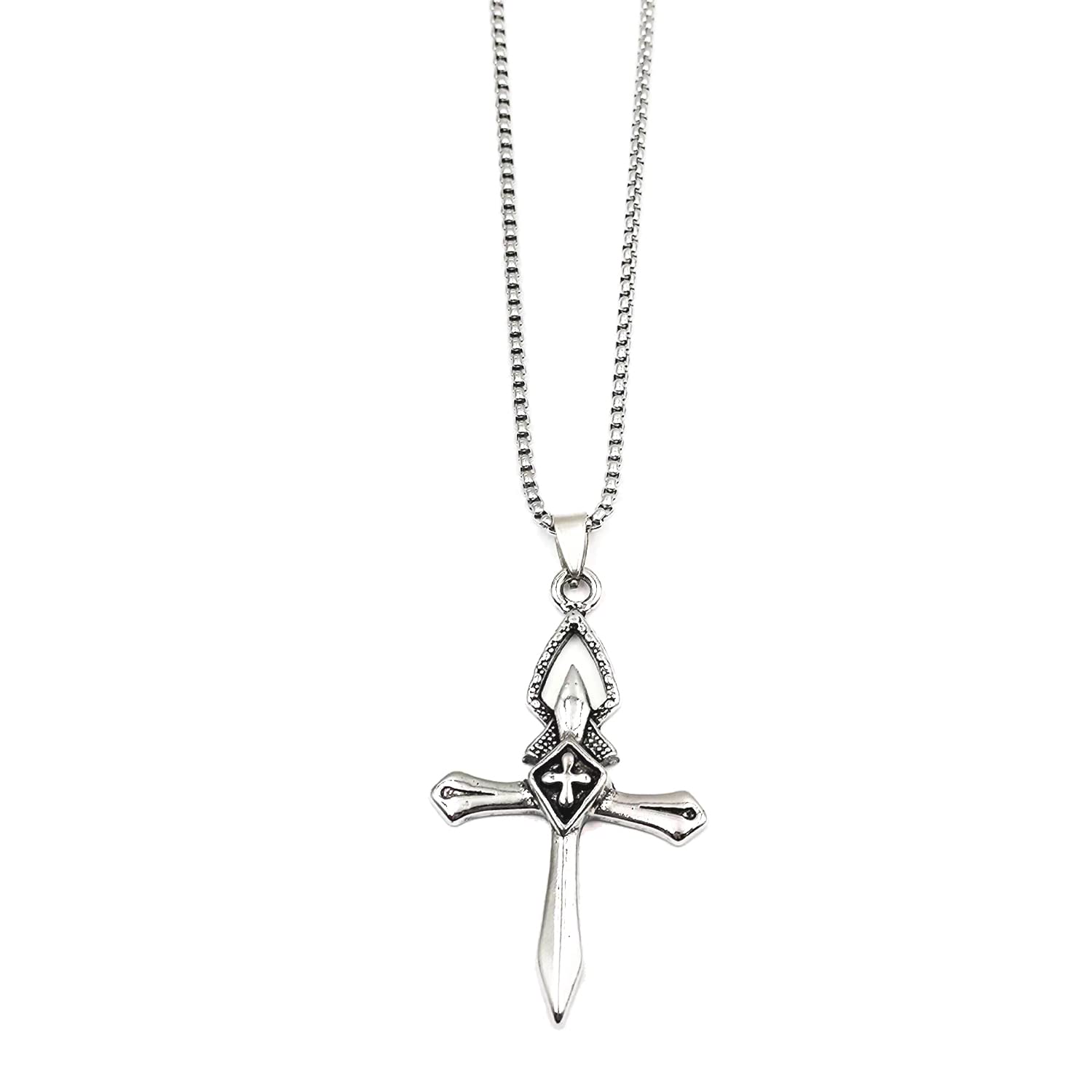Gothic Stainless Steel Necklace for Men & Women - Vintage Punk Cross, Feather, Headset, Guitar, Evil Eye & Angel Boy Pendants - Hip Hop & Eboy Style Jewelry - Perfect for Concerts, Parties & Gothic Fashion