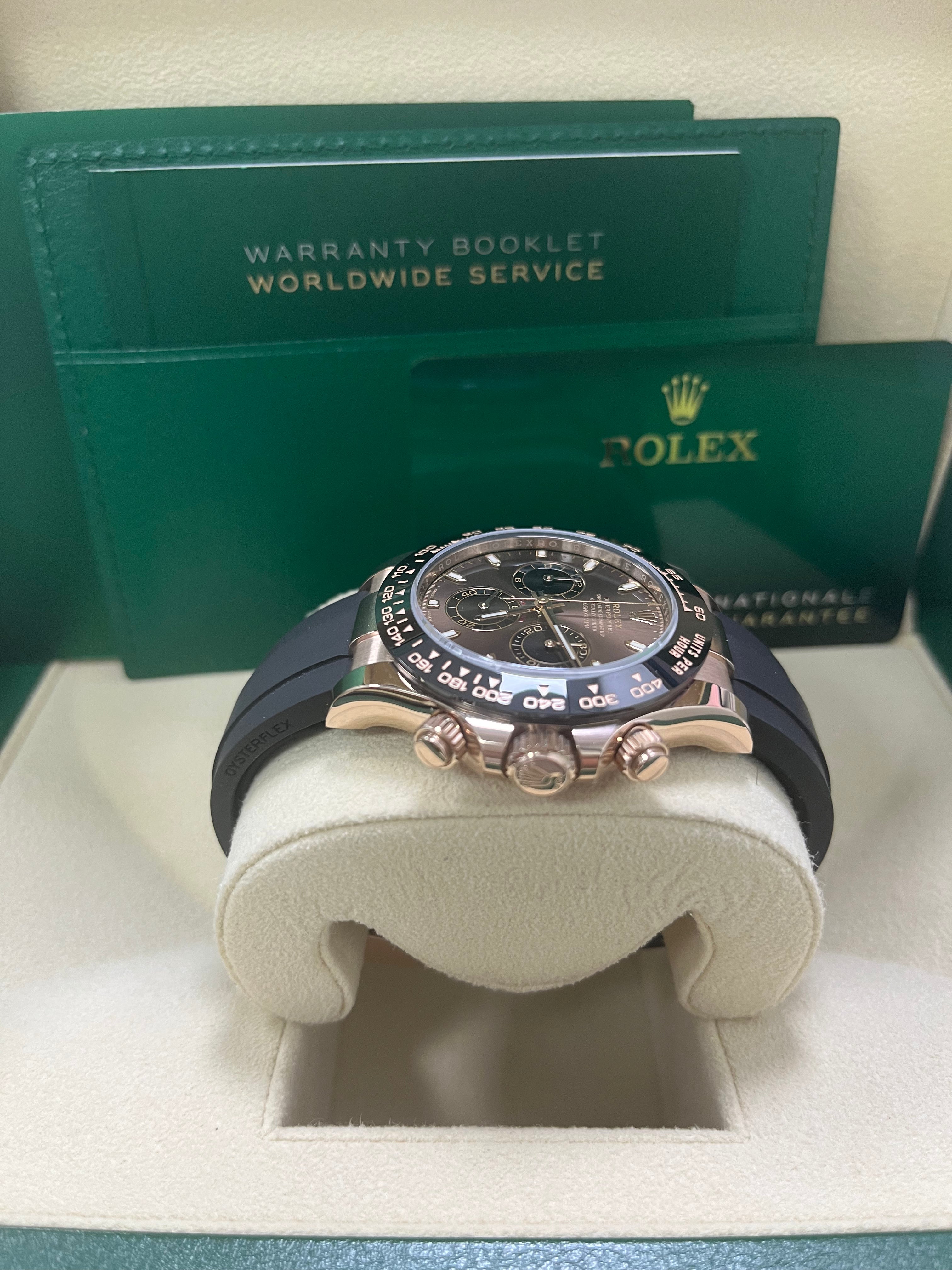 Rolex Daytona Everose Gold Cosmograph 40mm Watch - Chocolate Index Dial & Black Oysterflex Strap (Ref# 116515LN) | Luxury Chronograph for Men, Perfect for Business Events & Special Occasions