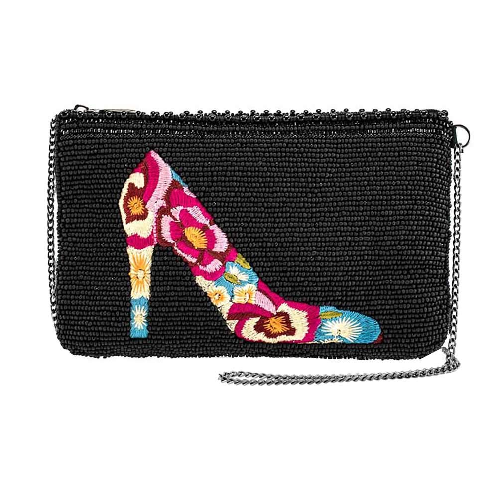 Mary Frances In Step Beaded Floral Embroidered High Heel Shoe Crossbody Phone Bag - Stylish Women's Fashion Accessory for Parties, Weddings & Evening Events
