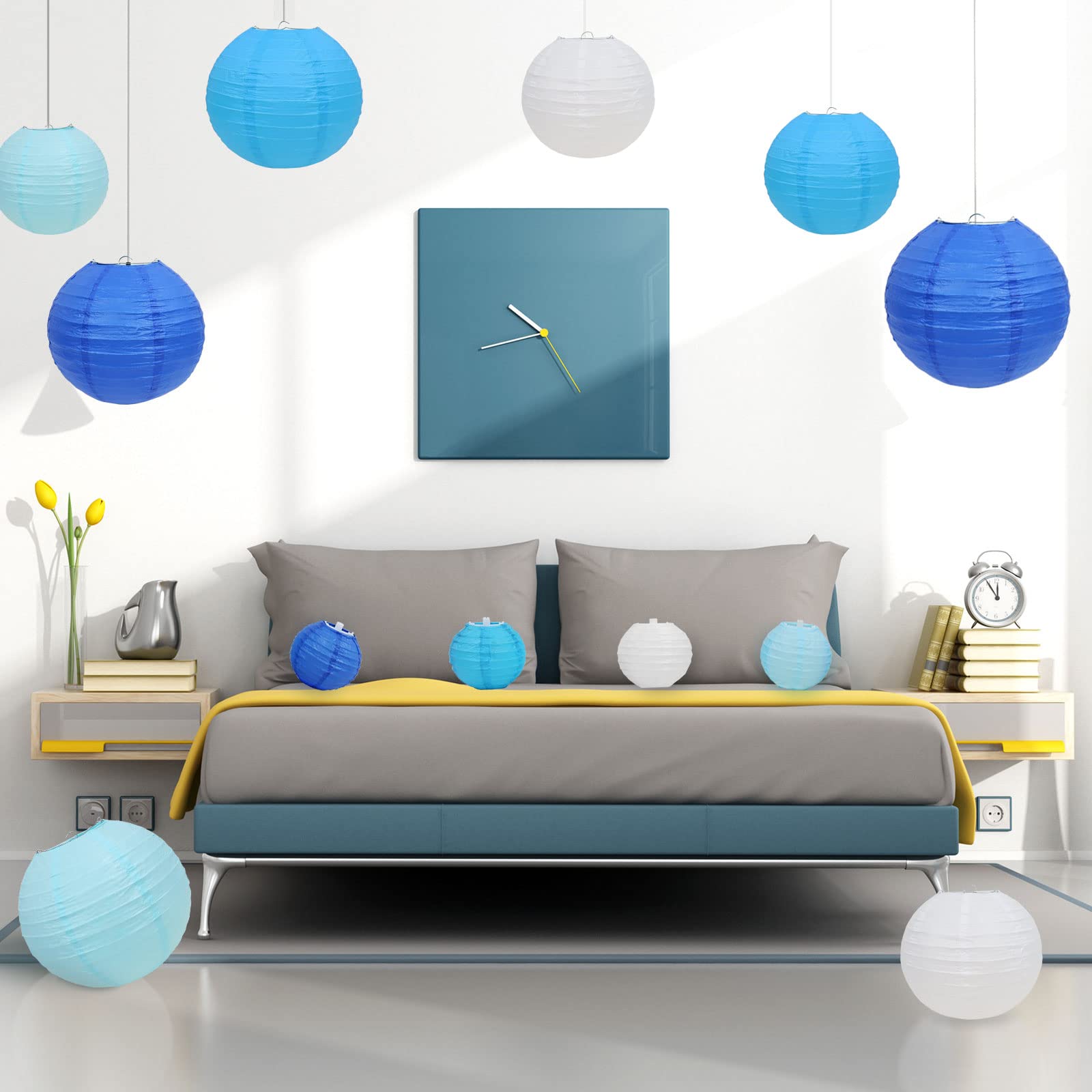 LURICO 16-Pack Blue & White Paper Lanterns Set (4