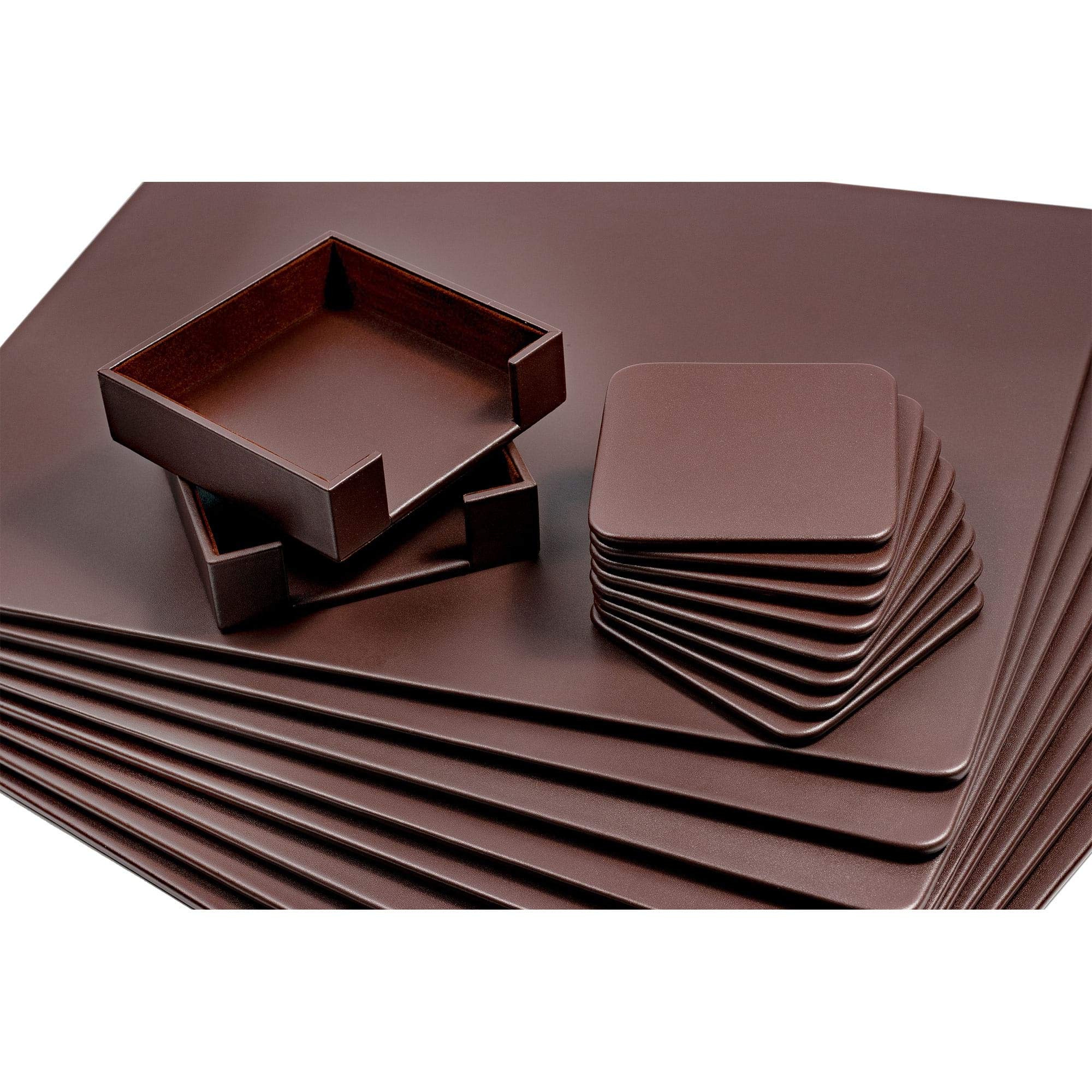 Premium Chocolate Brown Leather Conference Room Set - Luxury Leather Coasters & Desk Blotters for Executive Office - Elegant Office Decor & Accessories (Set of 8) - Perfect for Business Meetings, Corporate Gifts & Office Upgrade