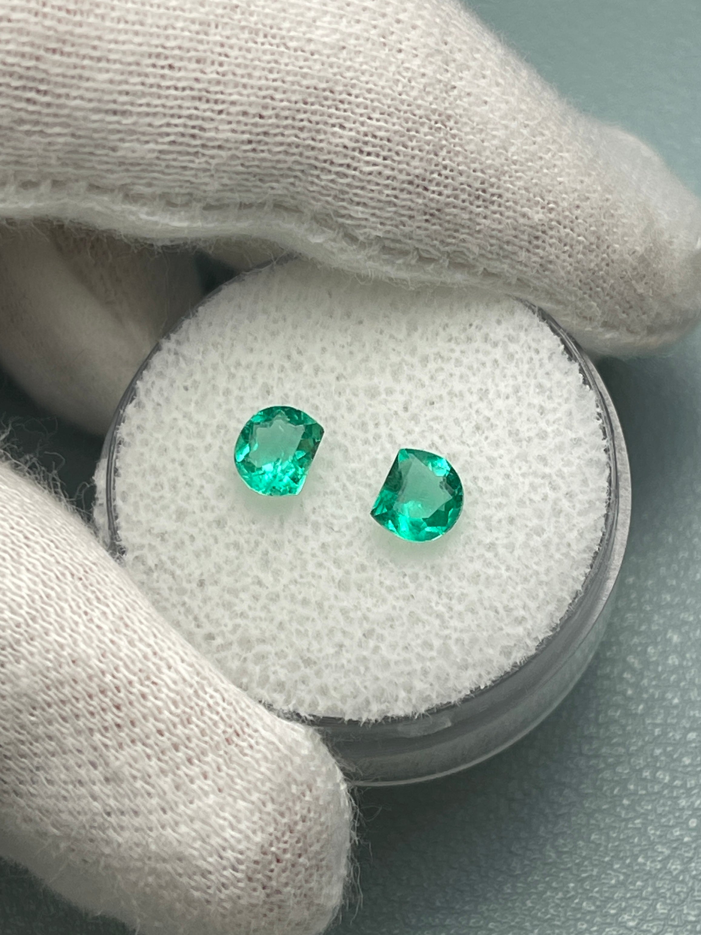 0.80tcw 5x4mm Matching Pair Natural Green Colombian Loose Emerald Half Moon Cut Gemstones for Jewelry Making & Engagement Rings