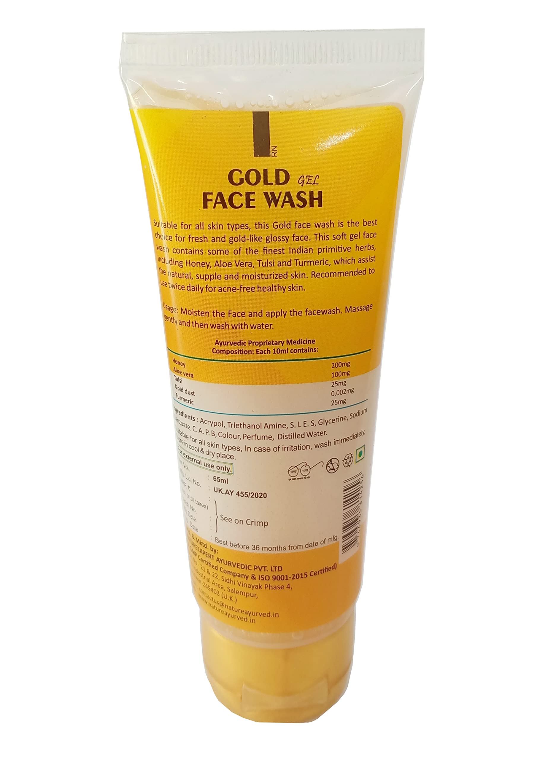 Plants Care Gold Gel Face Wash 65ml - Pack of 3 | Gentle Cleansing for All Skin Types | Perfect for Daily Skincare Routine & Travel