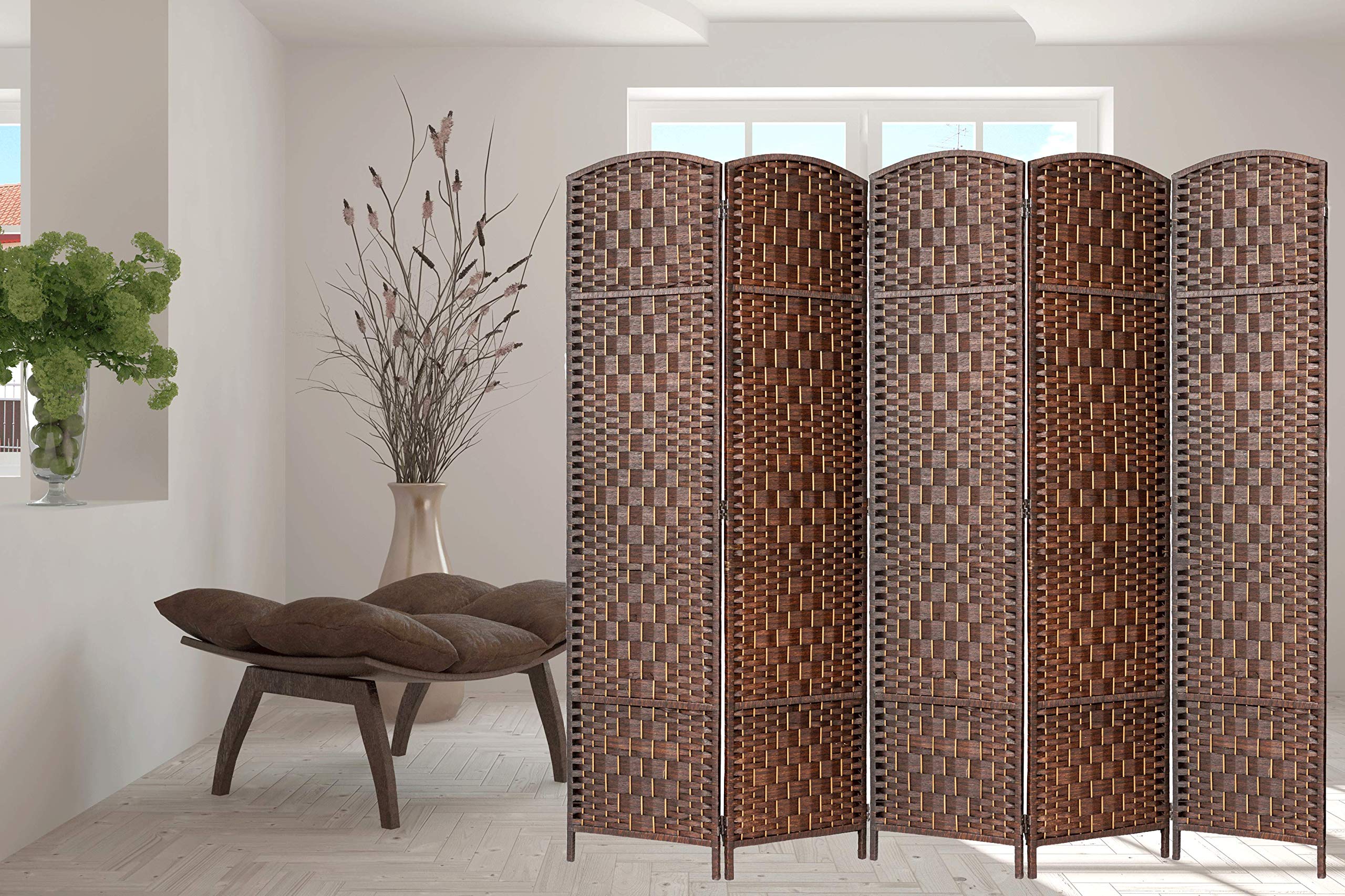 Legacy Decor 5-Panel Bamboo Room Divider Privacy Screen - 5.9ft Height x 7.2ft Width - Handwoven Natural Fiber Partition for Home, Office, and Outdoor Spaces | Perfect for Creating Privacy in Living Rooms, Bedrooms, and Patios