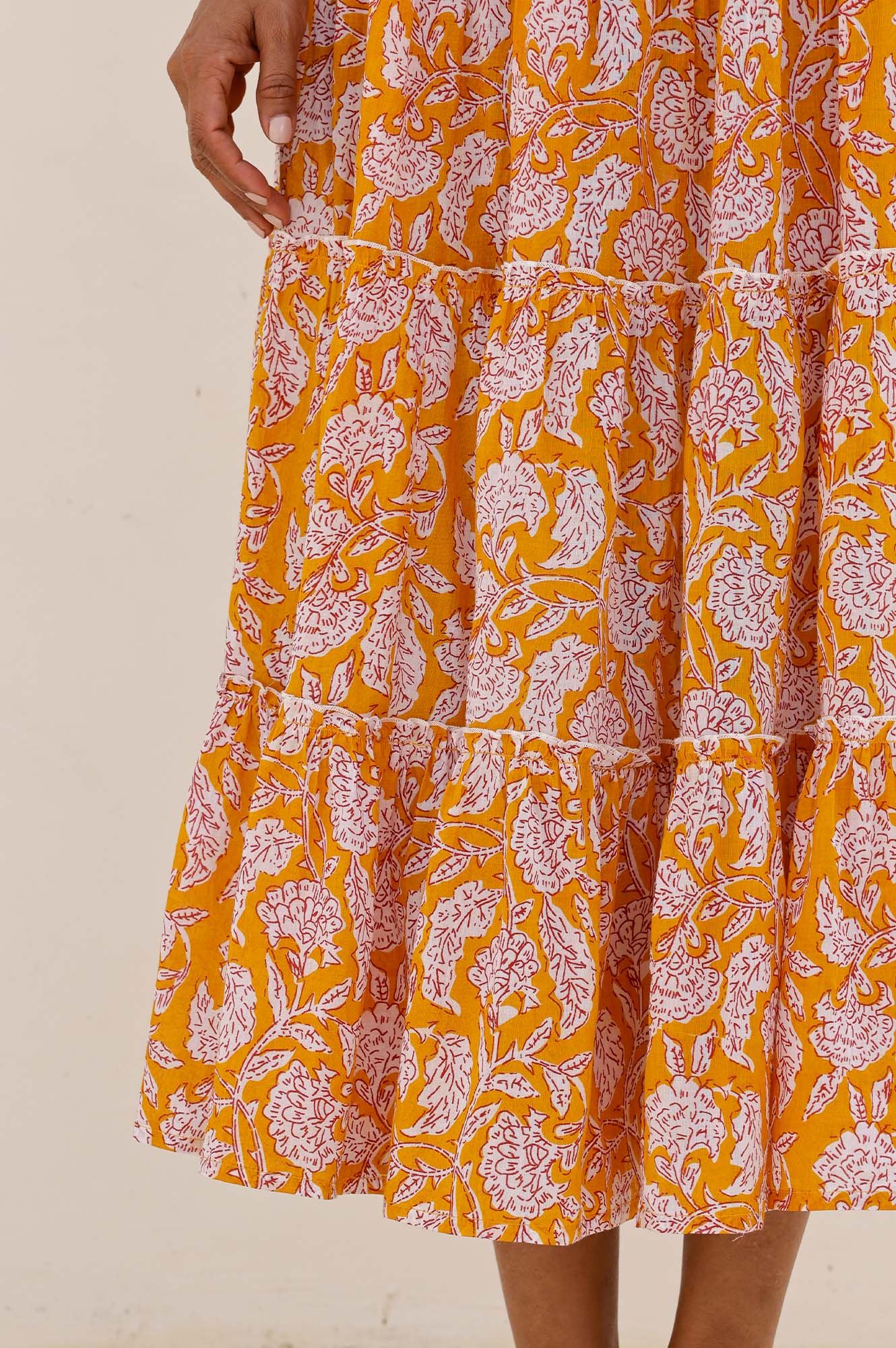 One Size Floral Print Skirt - Dianthus Yellow & White | Women's Summer Skirt for Beach, Vacation & Casual Outfits