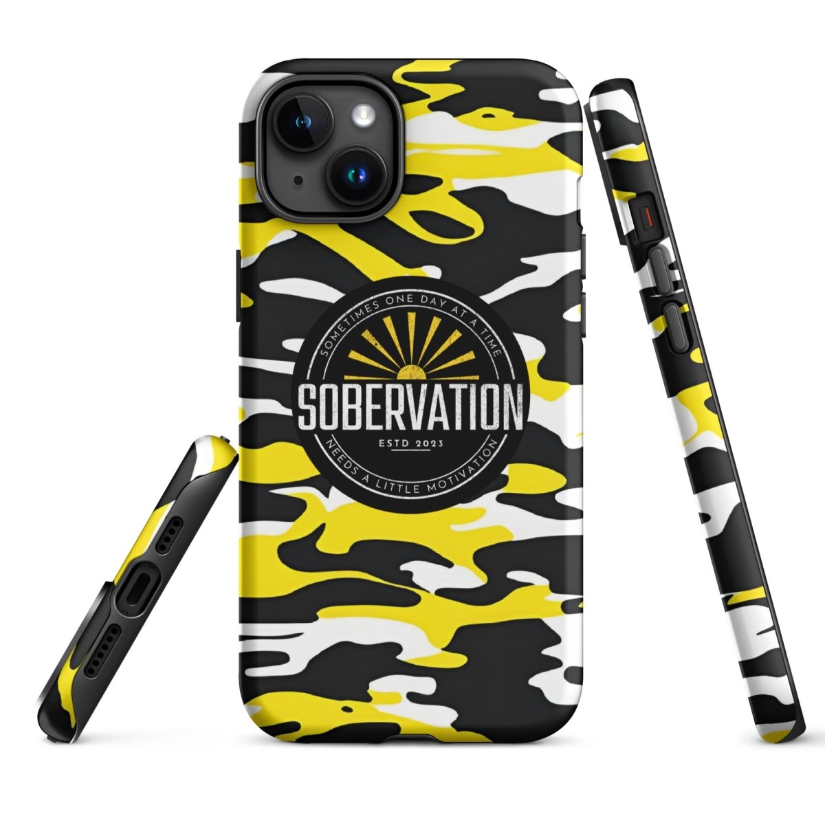 Sobervation Yellow Camo iPhone Case - Durable Shockproof Protective Cover for iPhone 14/13/12/11 Pro Max XR XS - Perfect for Outdoor Adventures, Hiking & Travel