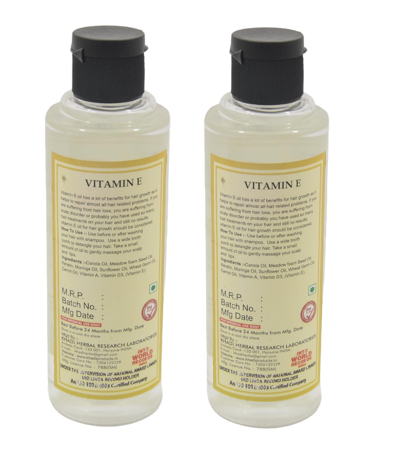Khadi Natural Herbal Vitamin E Hair Oil 210ml - Organic Hair Growth Treatment for Strong, Shiny & Healthy Hair - Sulfate & Paraben Free - Best for Dry, Damaged Hair & Scalp Care - Perfect for Daily Nourishment & Styling