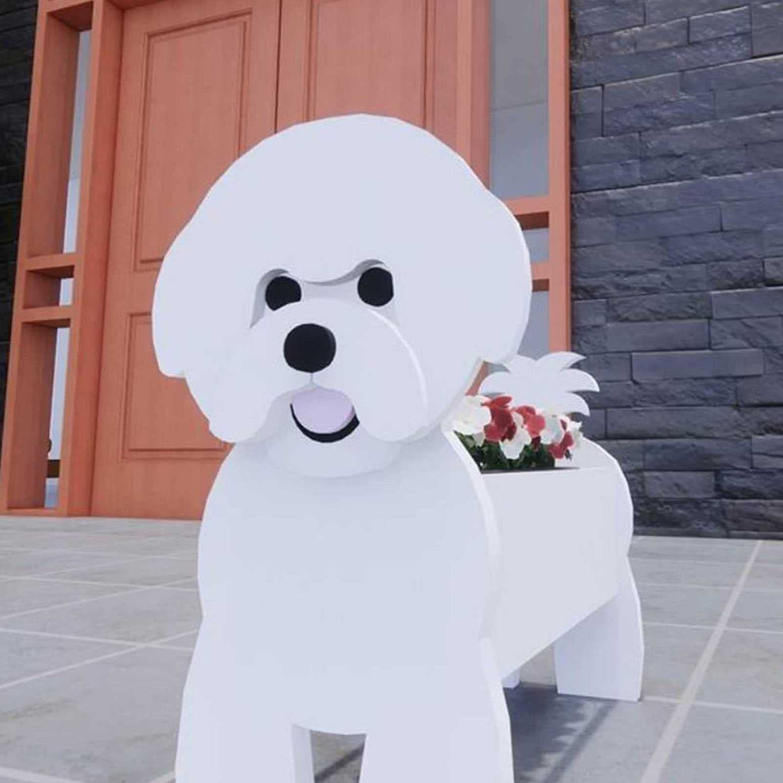 Bichon Frise Dog Planter Pot - 16.9x9.8 Inch PVC Outdoor Flower Pot for Garden, Patio Decor | Cute Animal Planter for Succulents, Herbs & Small Plants | Perfect for Home, Office & Gift Giving