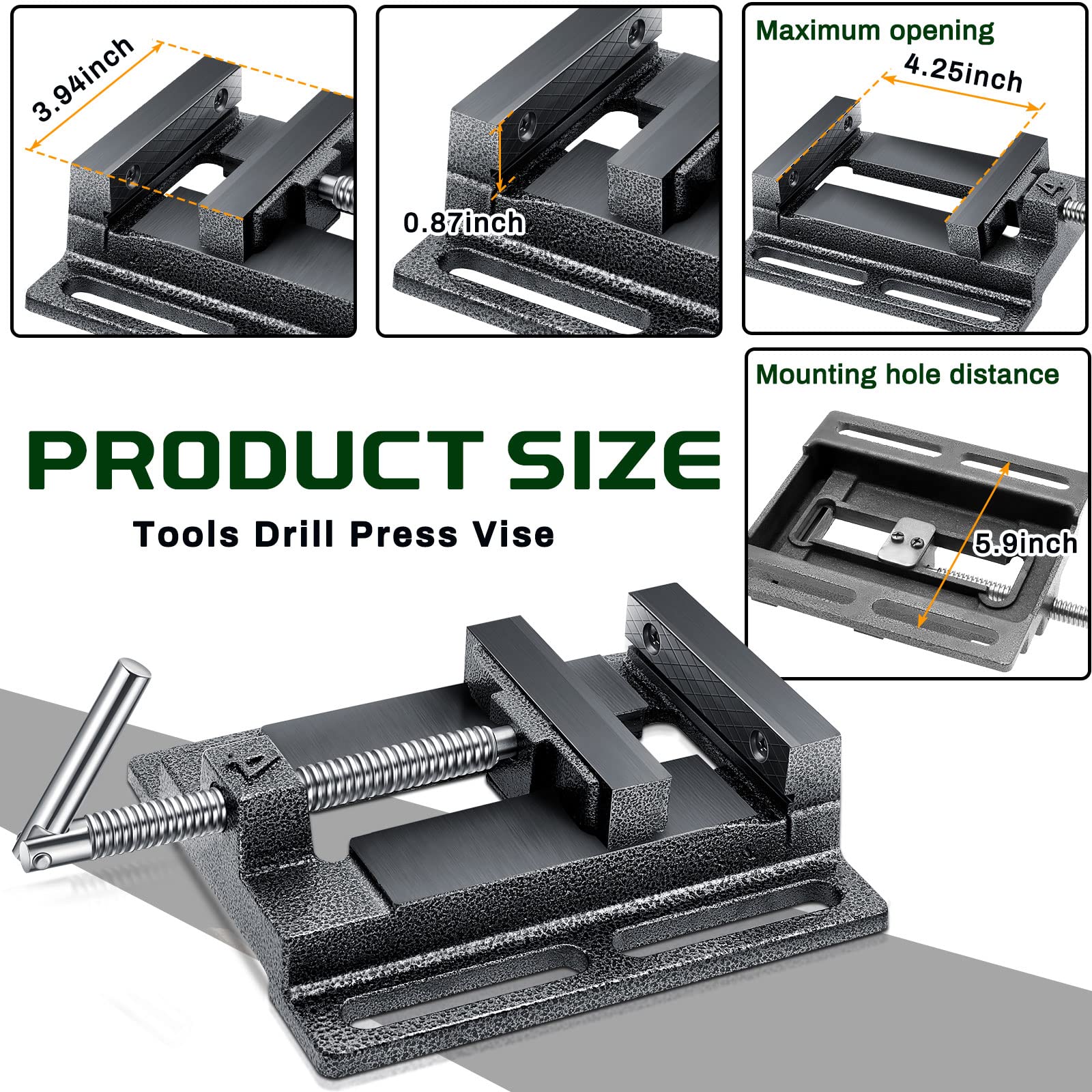 Heavy Duty Drill Press Vise - Metal Workbench Clamp with 2 Magnetic Pads & Multi-Grooved Jaws for Woodworking, Metalworking & DIY Projects - Perfect for Drilling, Milling & Workshop Applications