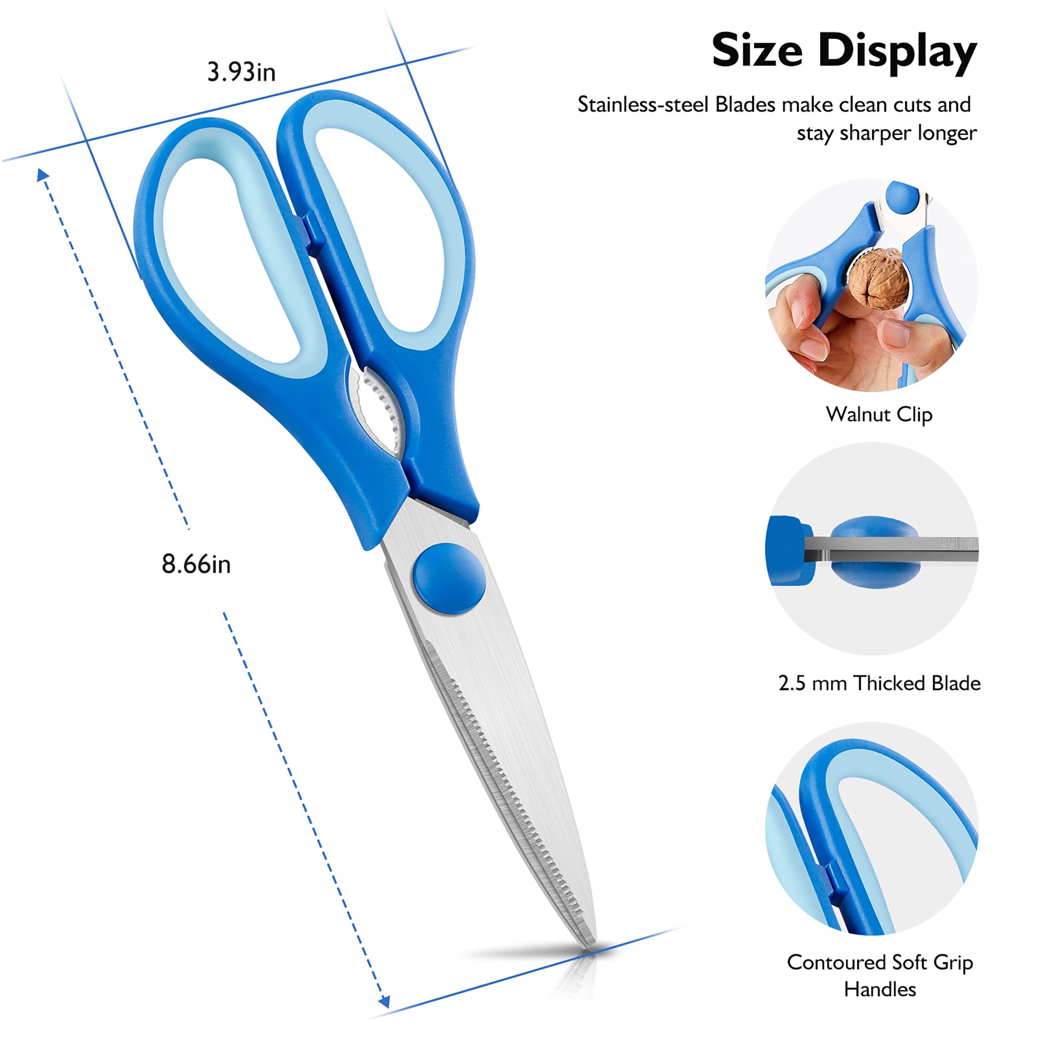 Light Green Heavy Duty Kitchen Shears - Stainless Steel Sharp Cooking Scissors for Meat & Chicken | Dishwasher Safe Kitchen Essentials | Perfect for Food Prep, Poultry Cutting & Household Use