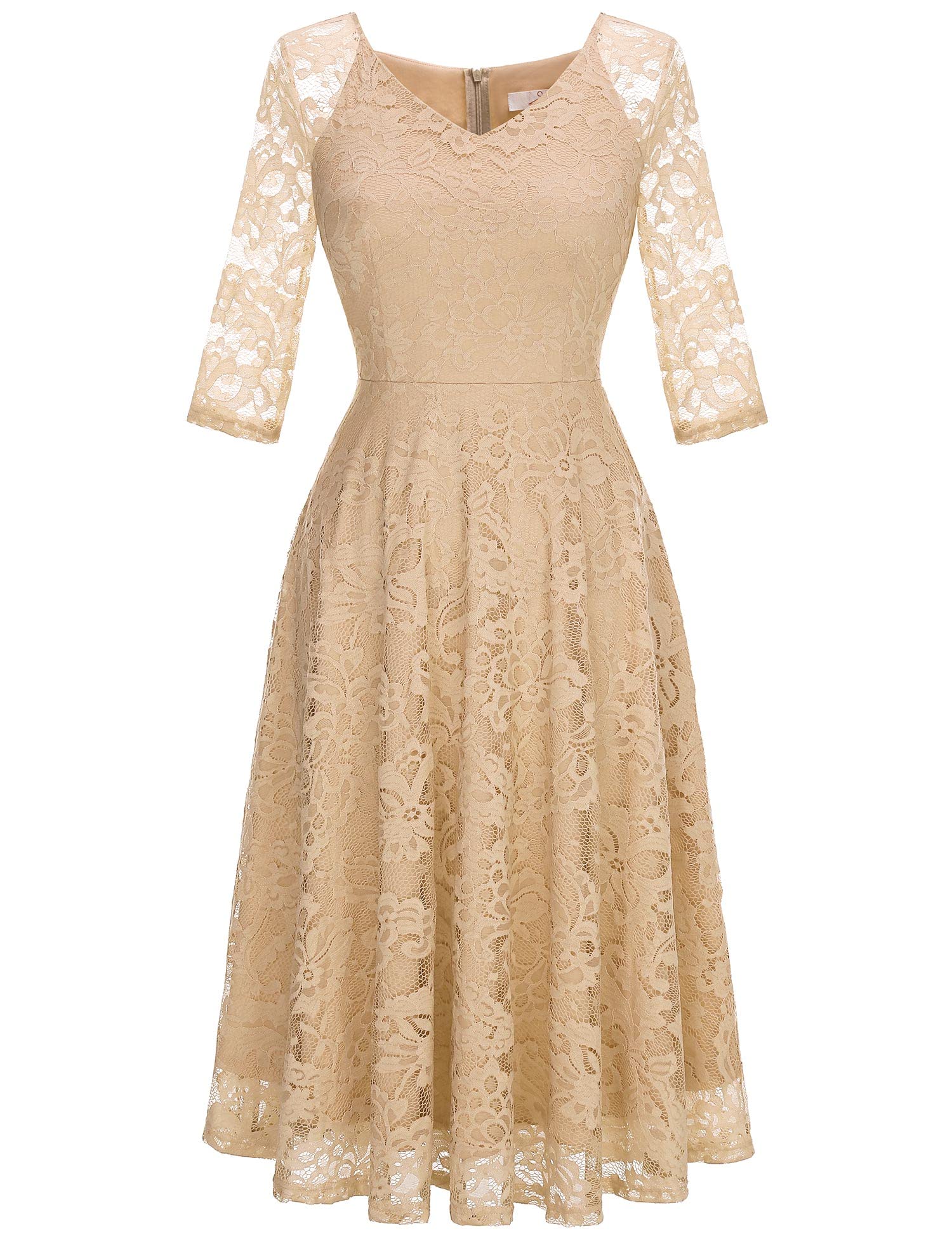 Elegant Long-Sleeve Lace Wedding Guest Dress for Women - A-Line Formal Cocktail Party Midi Gown | Perfect for Prom, Bridal Showers & Evening Events