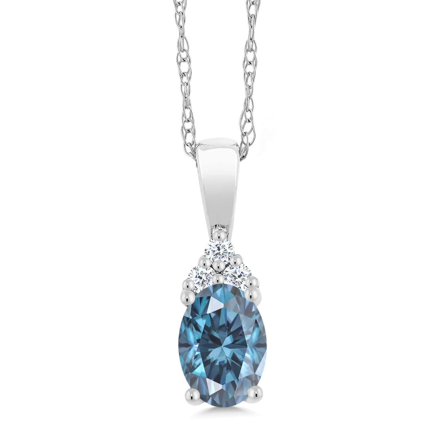 10K White Gold Oval Birthstone & Diamond Necklace for Women | 6x4mm Oval Gemstone Pendant with 18