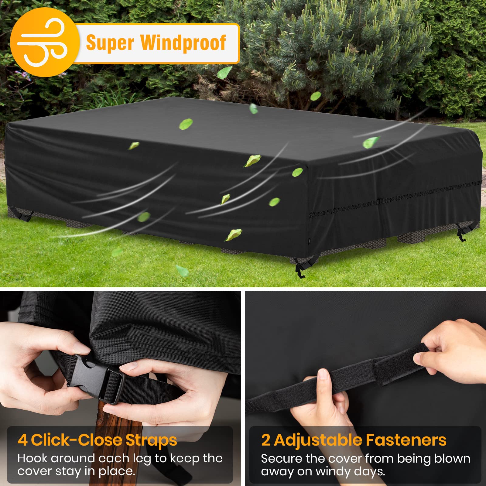 Velway Waterproof Patio Furniture Cover - All Weather Outdoor Sectional Sofa & Table Set Cover, Heavy Duty Oxford Fabric, Tear & Wind Resistant (126x63x28 Inch, Black) for Garden, Deck, and Backyard Protection