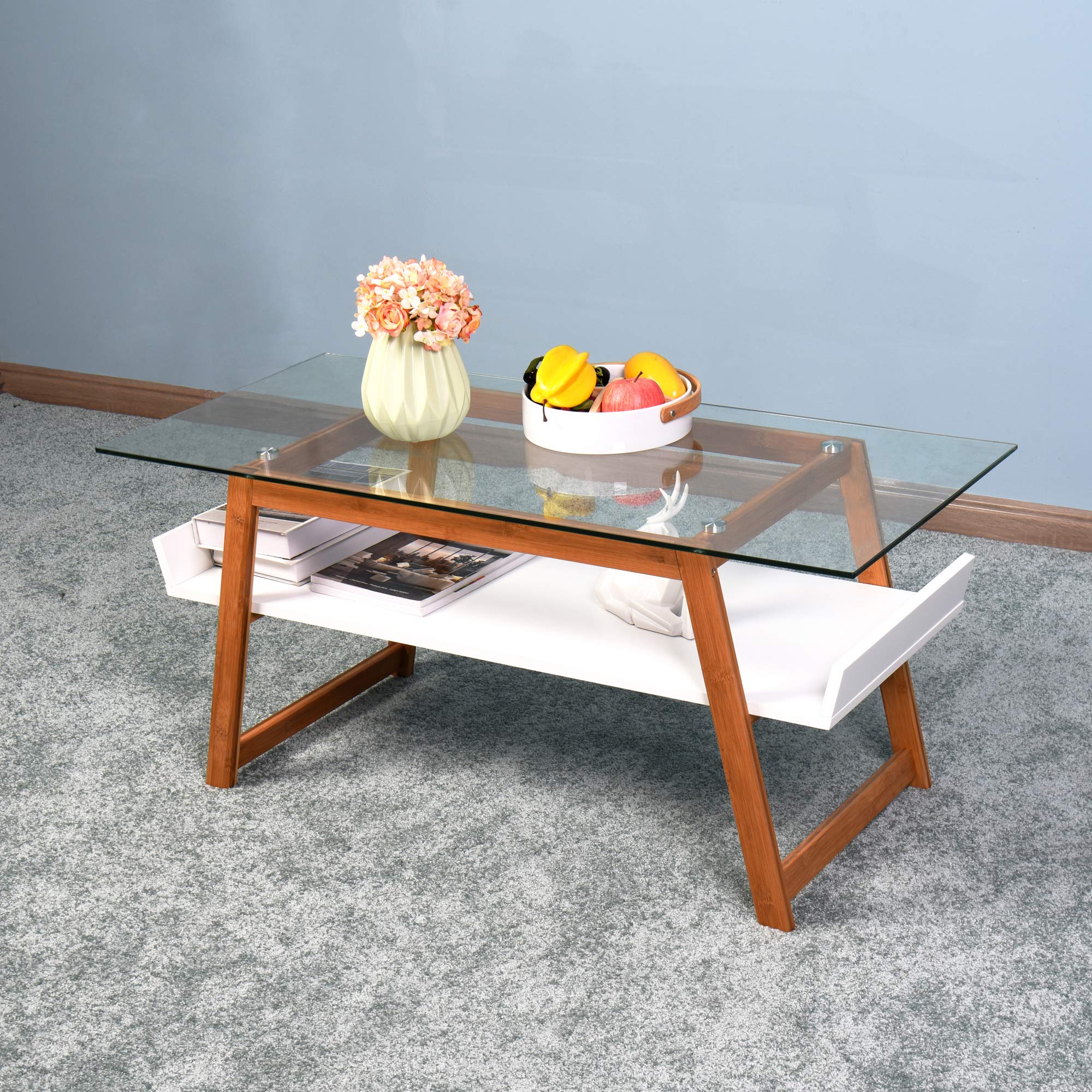 Modern Glass Coffee Table for Living Room - Stylish Center Table with Tempered Glass Top - Perfect for Small Spaces, Apartments & Lounge Areas