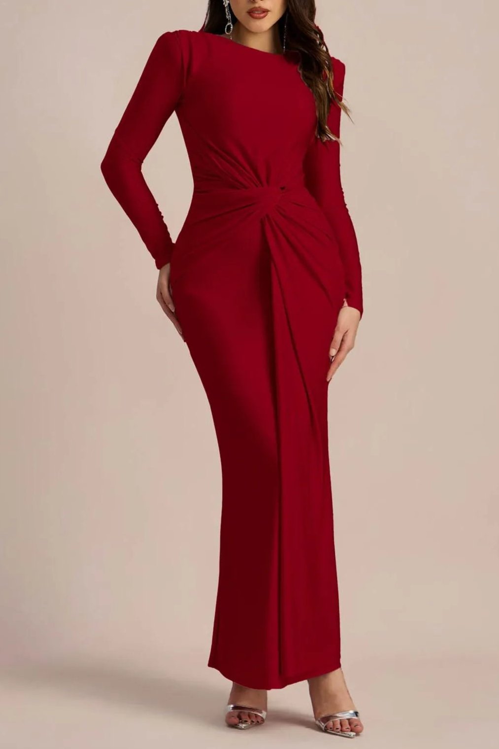 Amanda Long Sleeve Twist Front Maxi Dress - Elegant Women's Formal & Casual Dress for Parties, Weddings & Everyday Wear