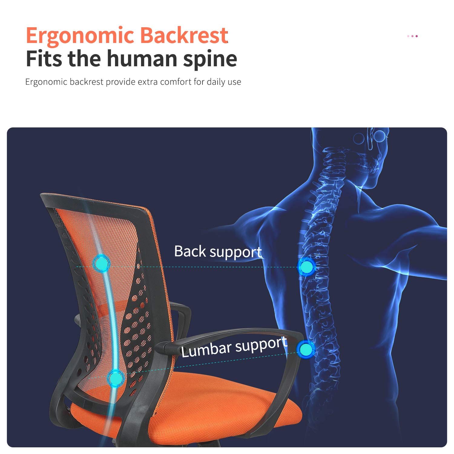 Ergonomic Mesh Office Chair with Adjustable Height & Lumbar Support - Breathable Computer Desk Chair for Men & Women - Home Office Chair with Armrests & Swivel Base - Perfect for Remote Work, Gaming & Study Sessions