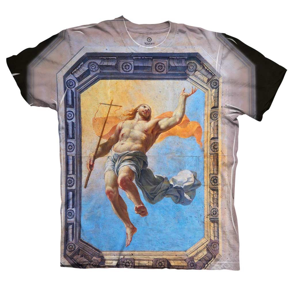 Yizzam Jesus Fresco Ceiling Graphic T-Shirt for Men - Religious Art Inspired Casual Tee - Perfect for Church, Bible Study & Christian Events