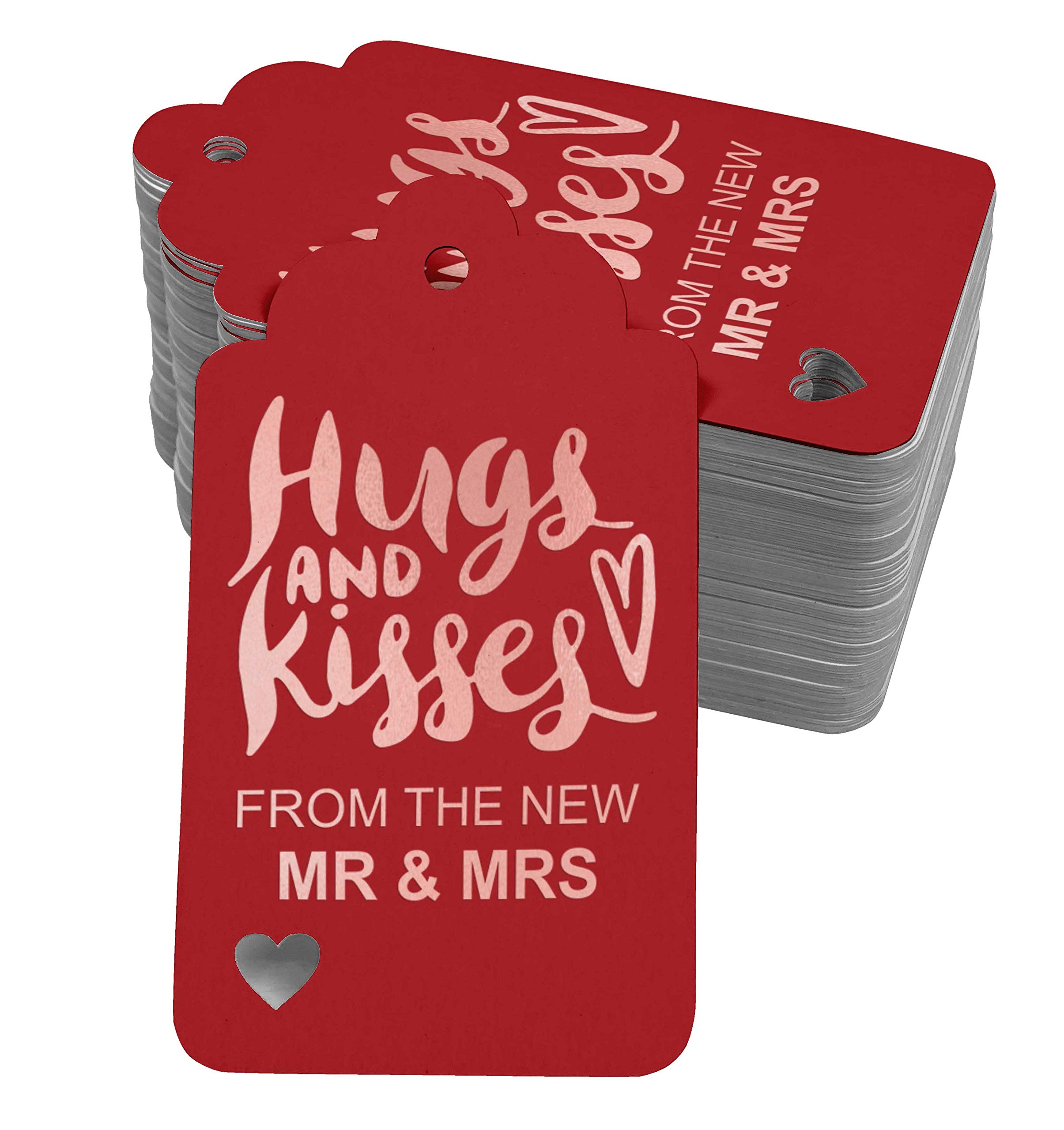 100pcs Rose Gold Foil Wedding Favor Tags - Elegant Hugs & Kisses Design for Bridal Shower, Anniversary & Party Decorations