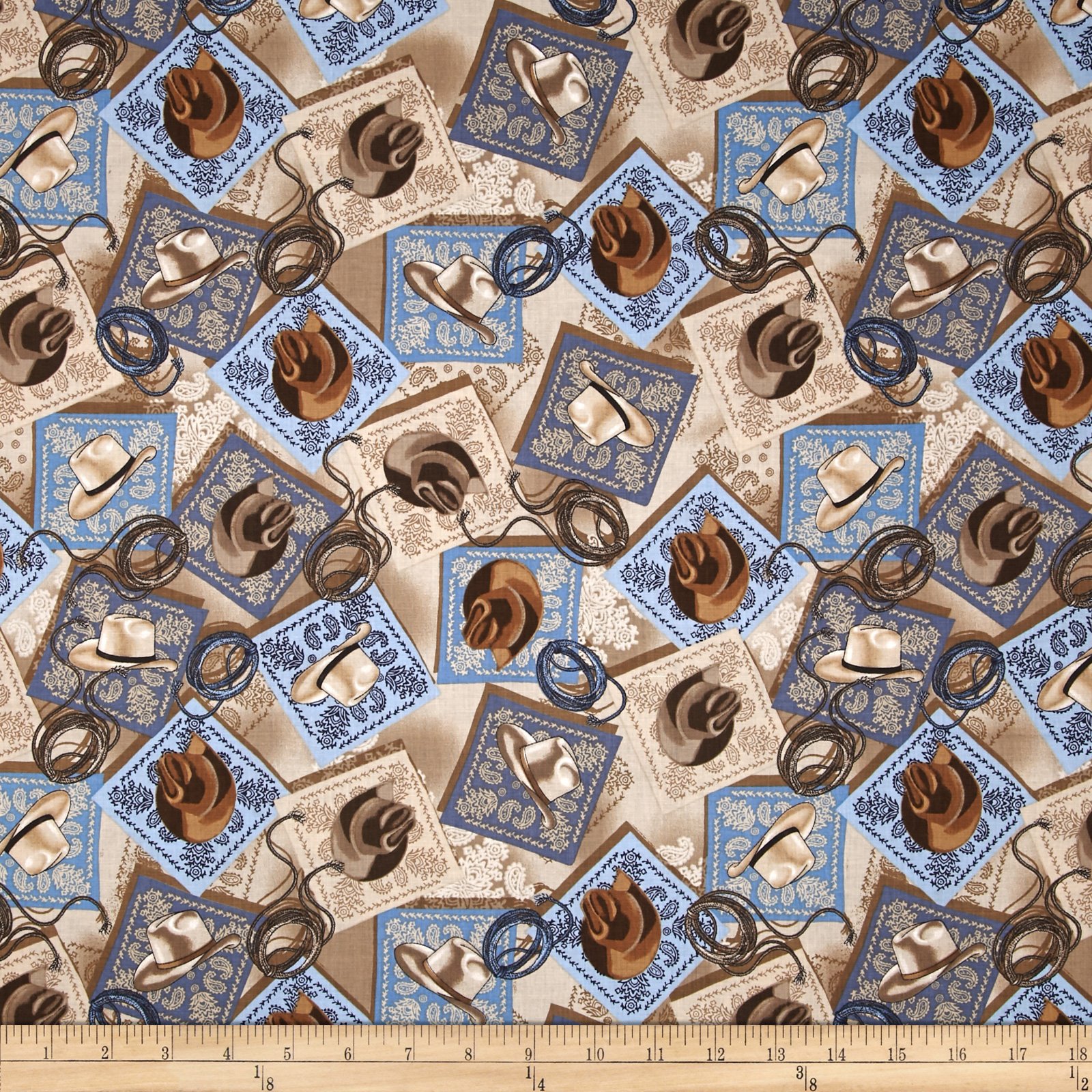 Benartex Wild West Bandana Hats Fabric by The Yard - Western Style Cotton Canvas Material for DIY Cowboy Hats, Bandanas & Costumes - Perfect for Western Themed Parties, Rodeo Events & Halloween Costumes