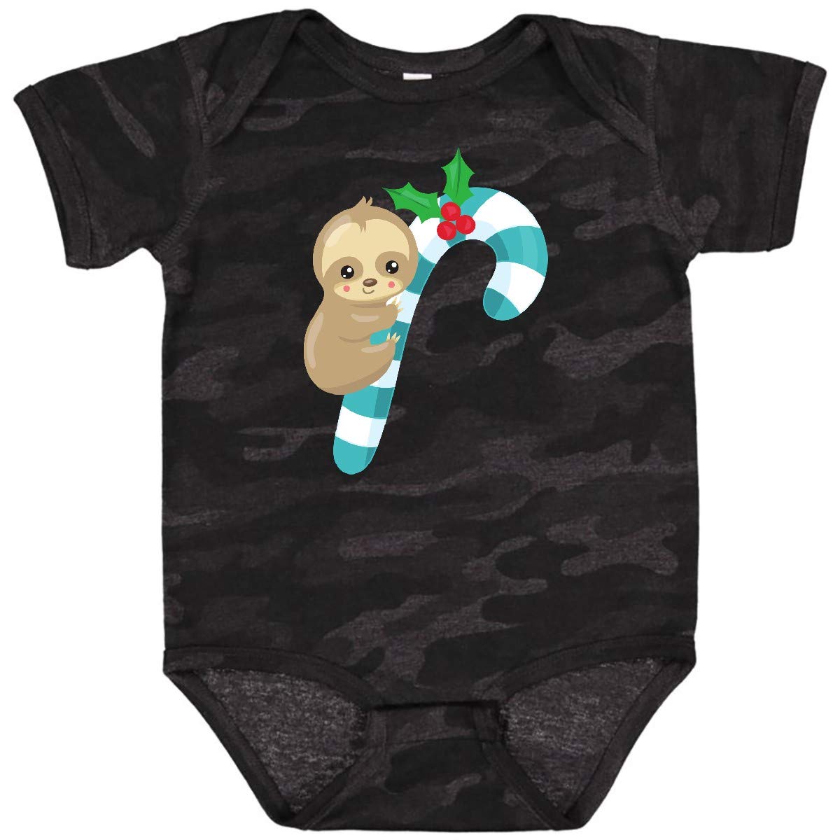 **Inktastic Christmas Sloth Baby Bodysuit - Cute Sloth with Candy Cane & Mistletoe Design - Perfect for Holiday Photos & Family Gatherings**