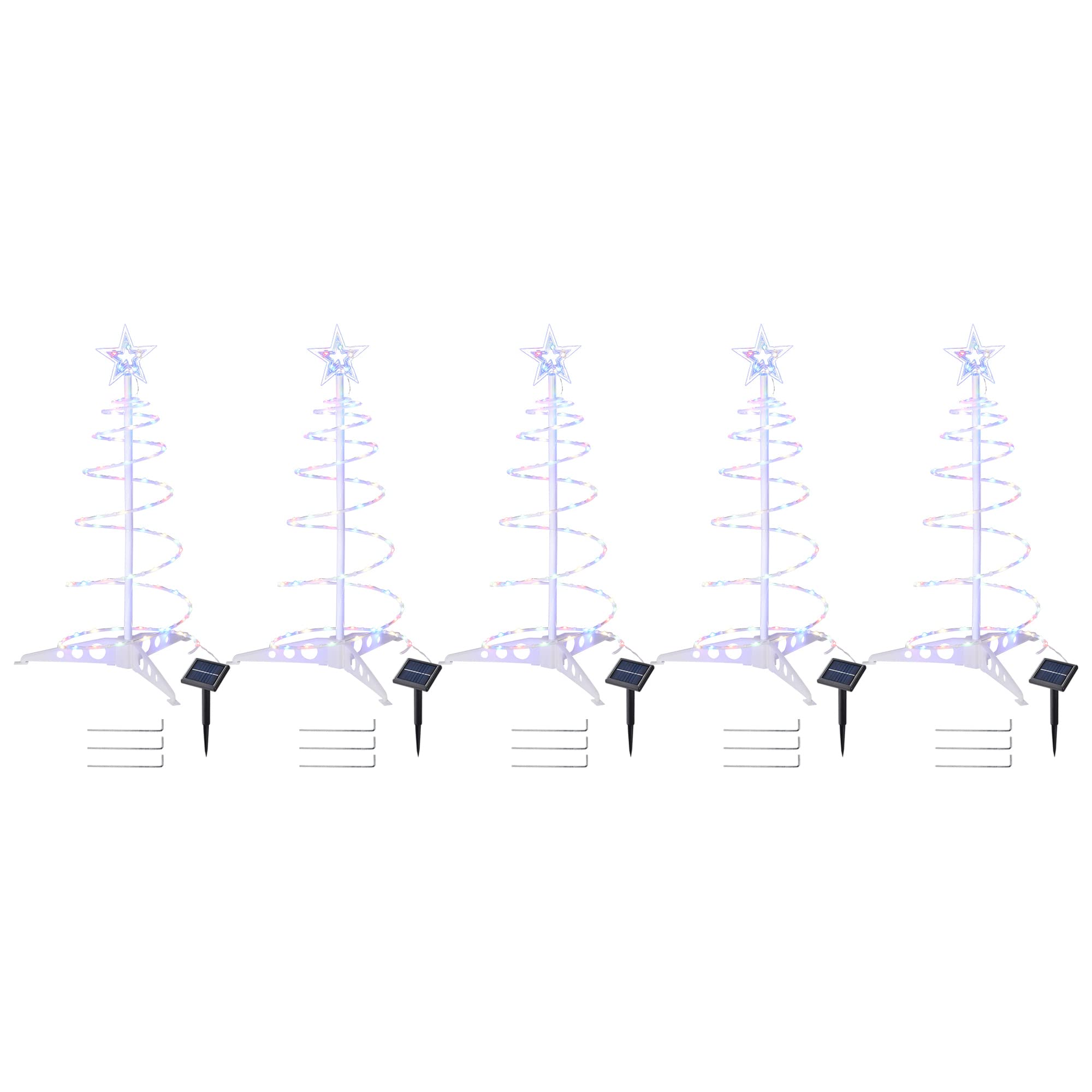 Yescom Munchkin 2ft Solar Spiral Tree Light - 79 LED Multi-Color Outdoor Pathway & Indoor Tabletop Decor with Star Topper & Metal Stakes - Water Resistant Holiday Party & Event Decoration (5 Pack) - Perfect for Christmas, Garden, Patio, and Wedding Decorations