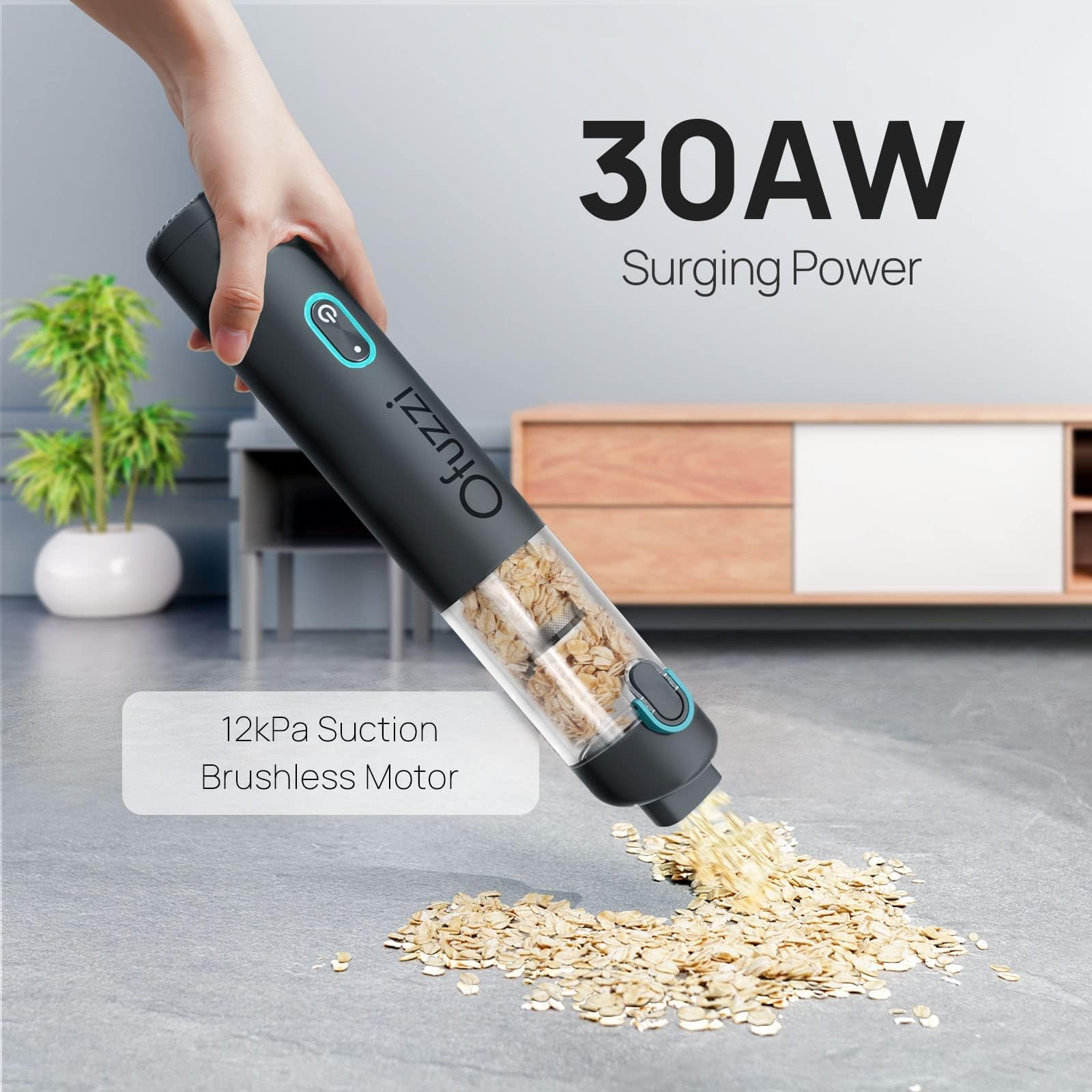 Ofuzzi H8 Apex Car Vacuum Cleaner - 12000Pa High Power Handheld Vacuum, Ultra-Lightweight 1.2lbs, USB-C Fast Charging | Portable Mini Vacuum for Car Detailing, Home Cleaning, Pet Hair Removal & Office Use (Gray)