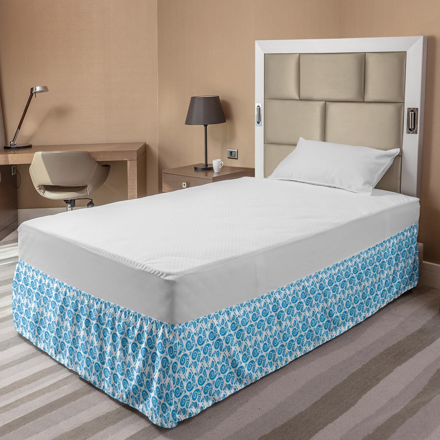 Ambesonne Abstract Bed Skirt - Monochrome Ornamental Drops Design with Elastic Wrap Around & Gathered Full Length - Sky Blue & White Bedroom Decor for Queen/King Size Beds - Perfect for Modern Home Styling & Guest Room Makeovers