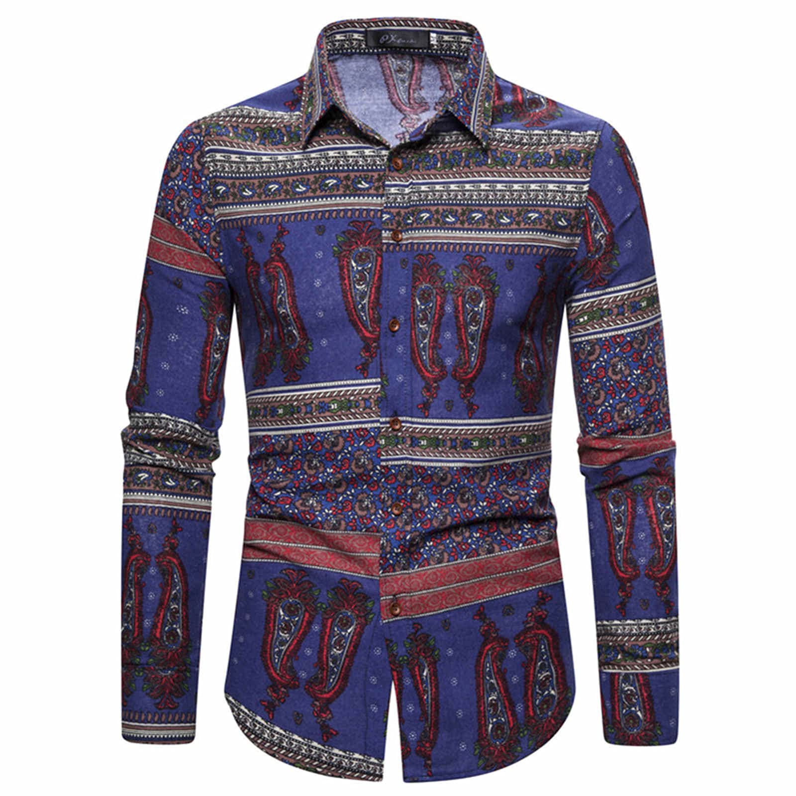 Men's Autumn Printed Collar Shirt - Stylish Turn-Down Long Sleeve Blouse for Casual & Office Wear | Fashionable Men's Top for Fall Season